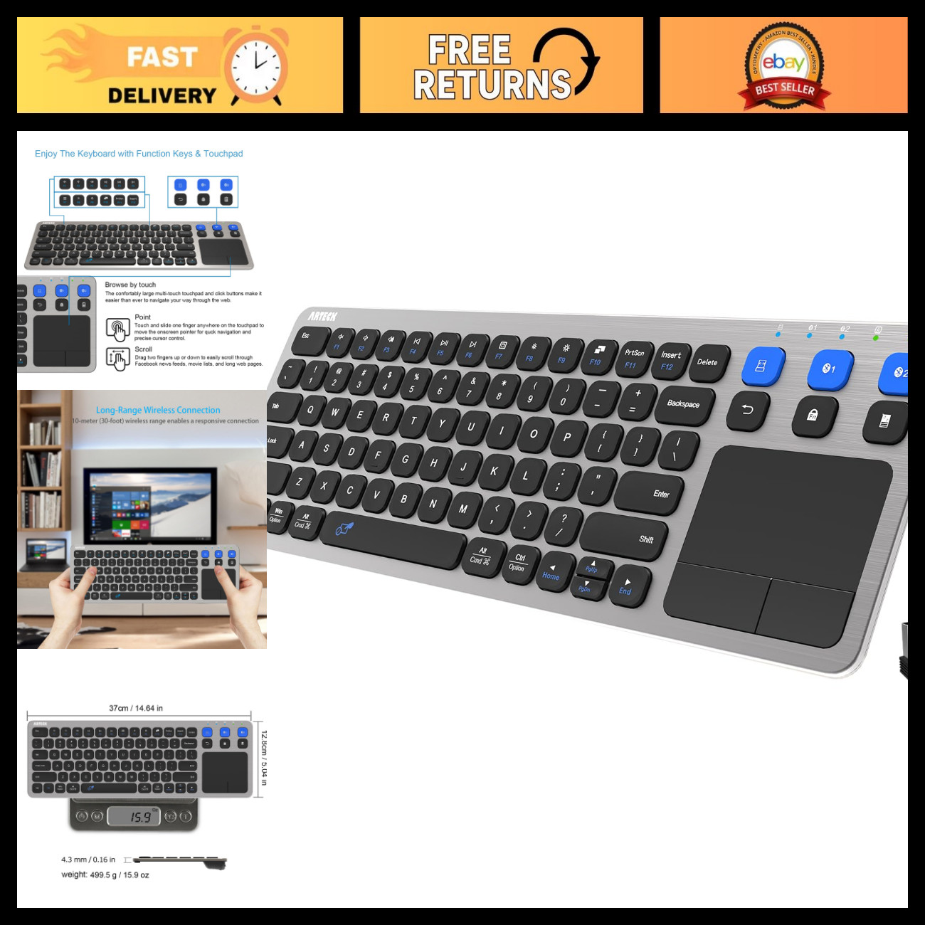 Universal 2.4G Wireless & Bluetooth Touch Keyboard for Smart TV, HTPC, Media Con