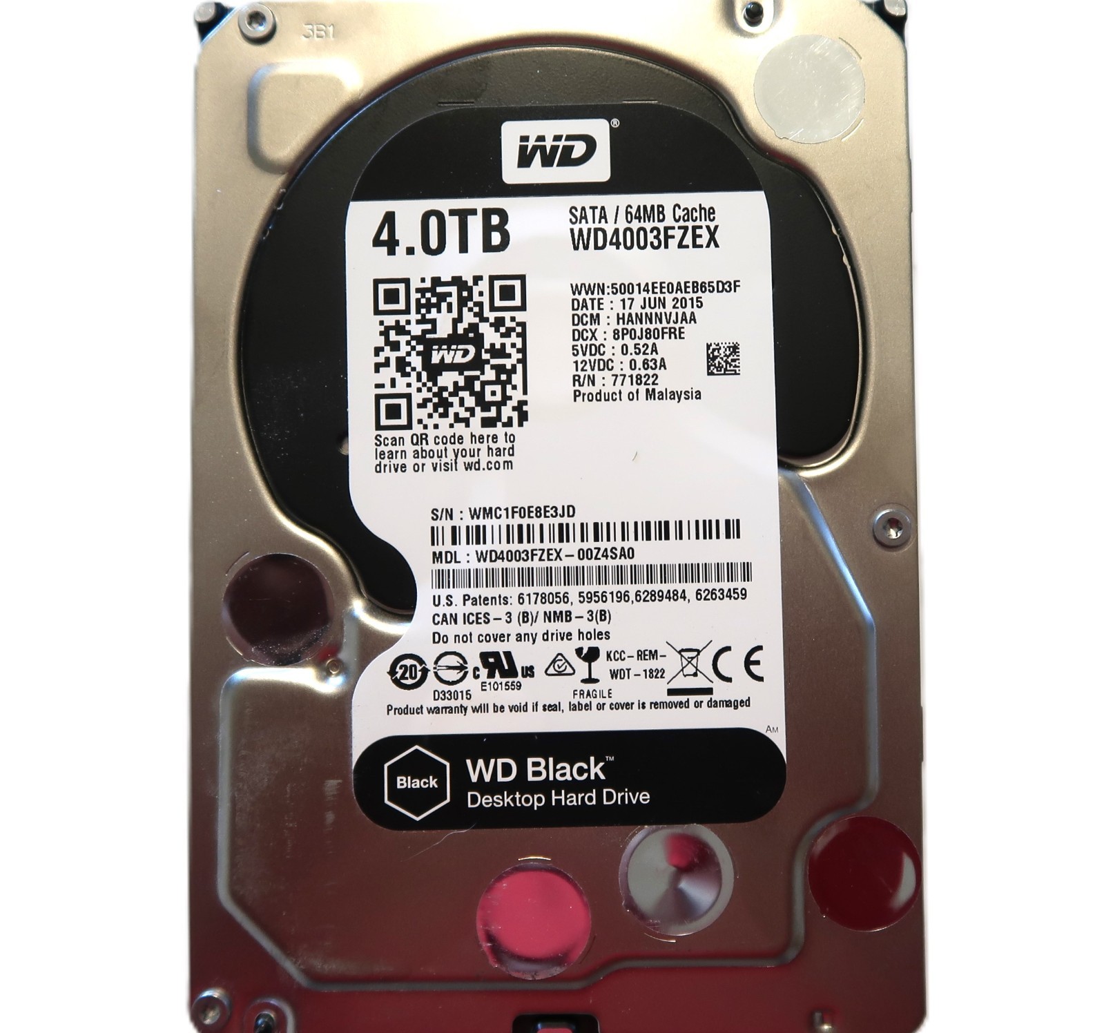 WD WD4003FZEX-00Z4SA0 HANNNVJAA (WMC1) Malaysia 3.5" Sata 4TB HDD JUN/2015