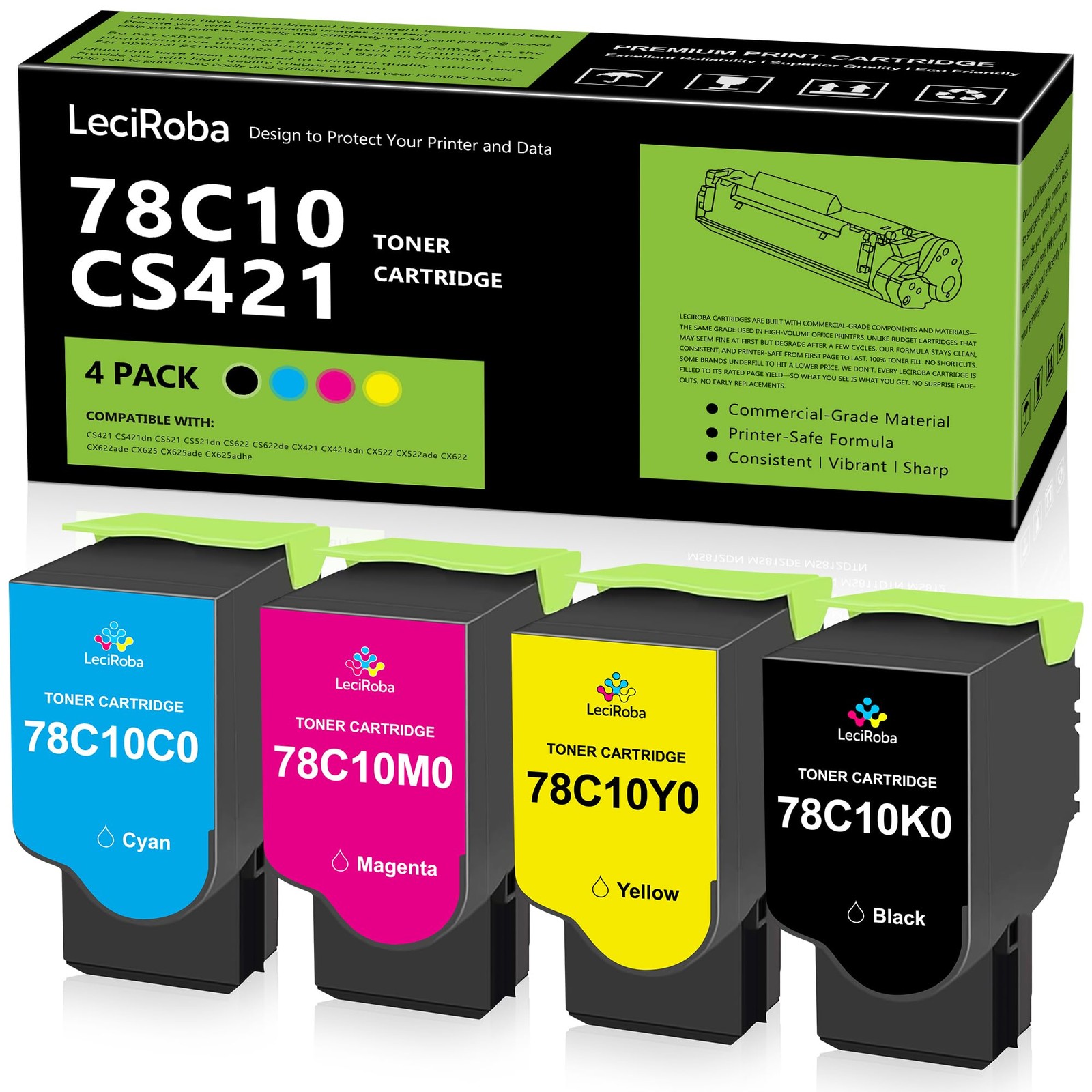 ** NEW Lexmark Toner | 78C10 | Black/Color | With Chips | Compatible | 4-Pack