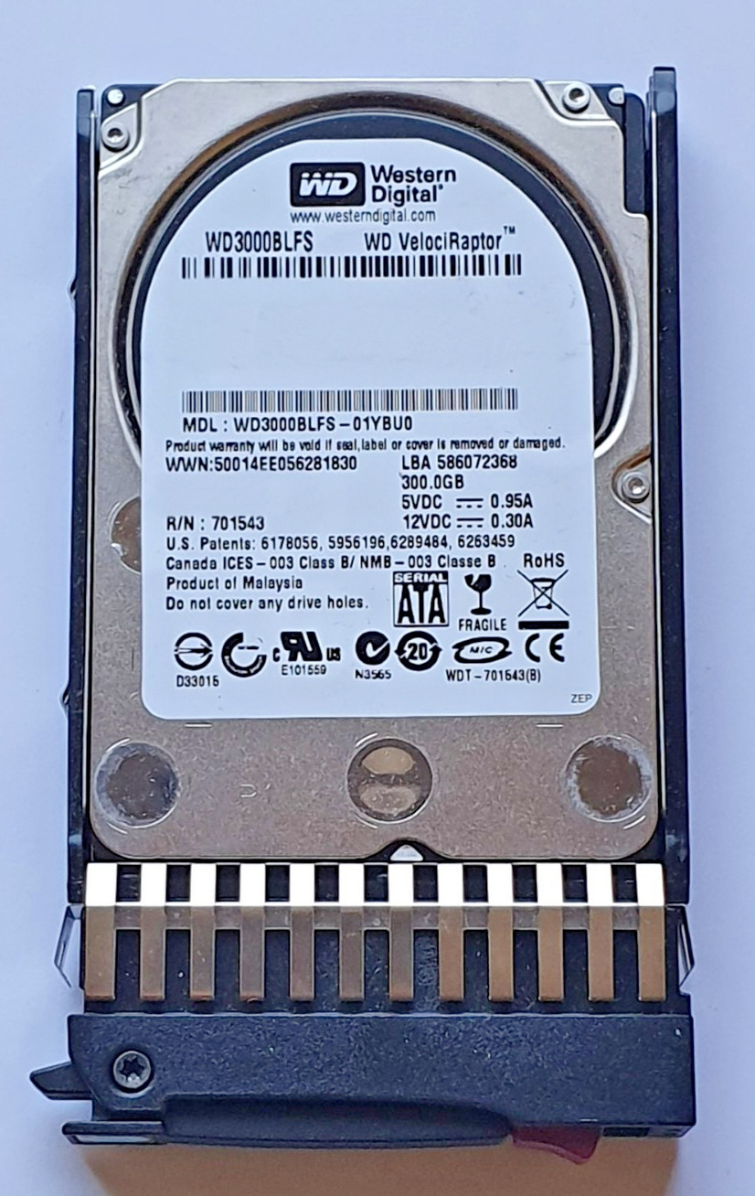 300GB SATA Western Digital VelociRaptor WD3000BLFS-01YBU0 10K HDD 2.5" + caddy