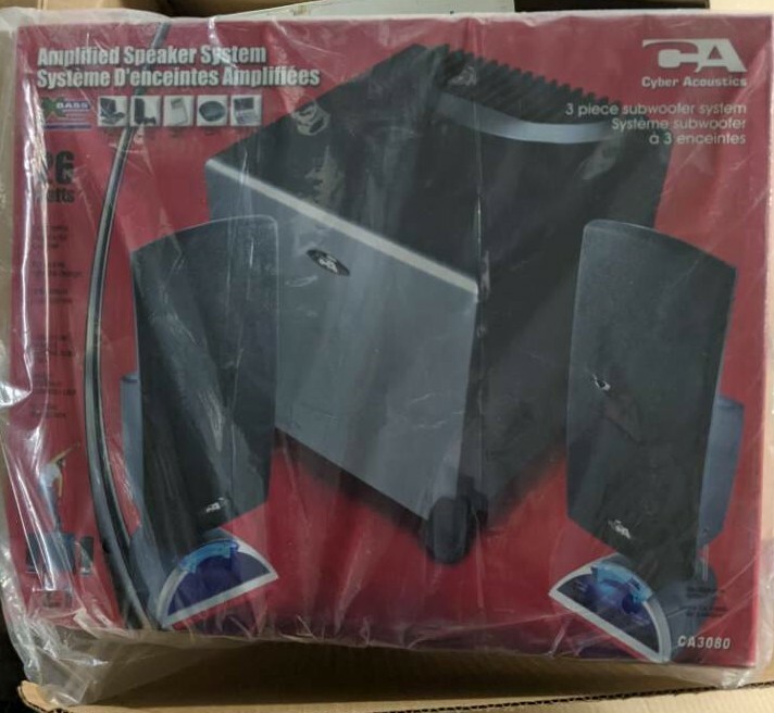 Brand New Cyber Acoustics CA-3080 26W Powered 2.1 Speaker System 3pc Subwoofer 