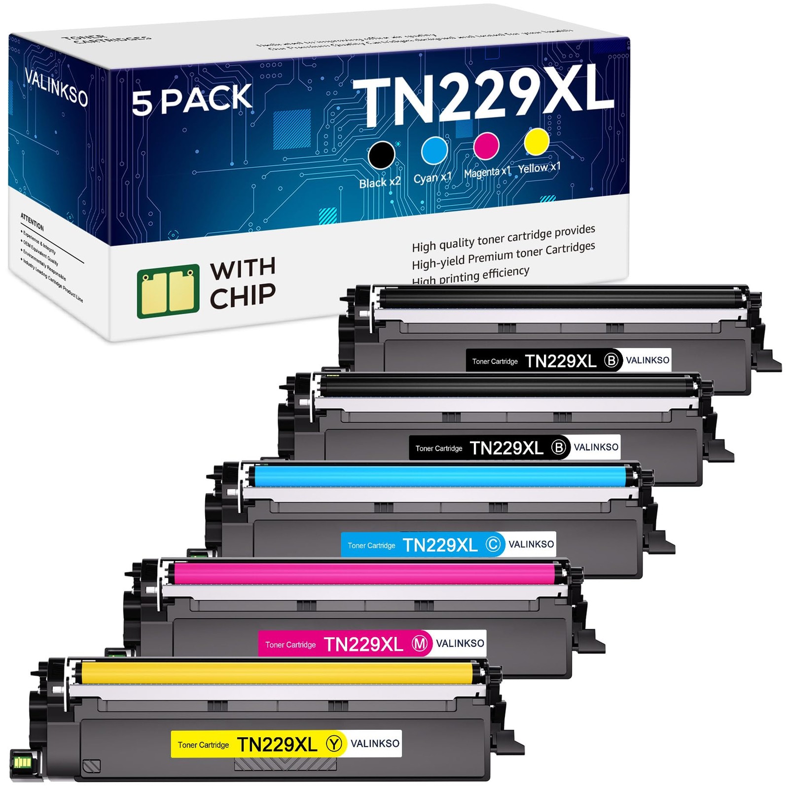Valinkso TN229XL TN229 Toner Cartridge 5 Pack for Brother MFC-L3780CDW