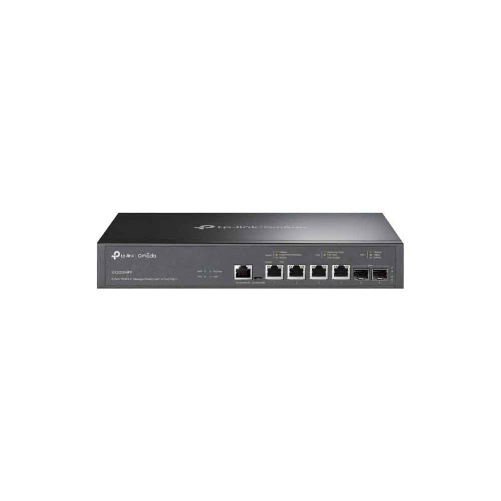 TPLink Omada SX3206HPP   6 Port 10G 4 PoE 2 10GE SFP 200W Black G1N