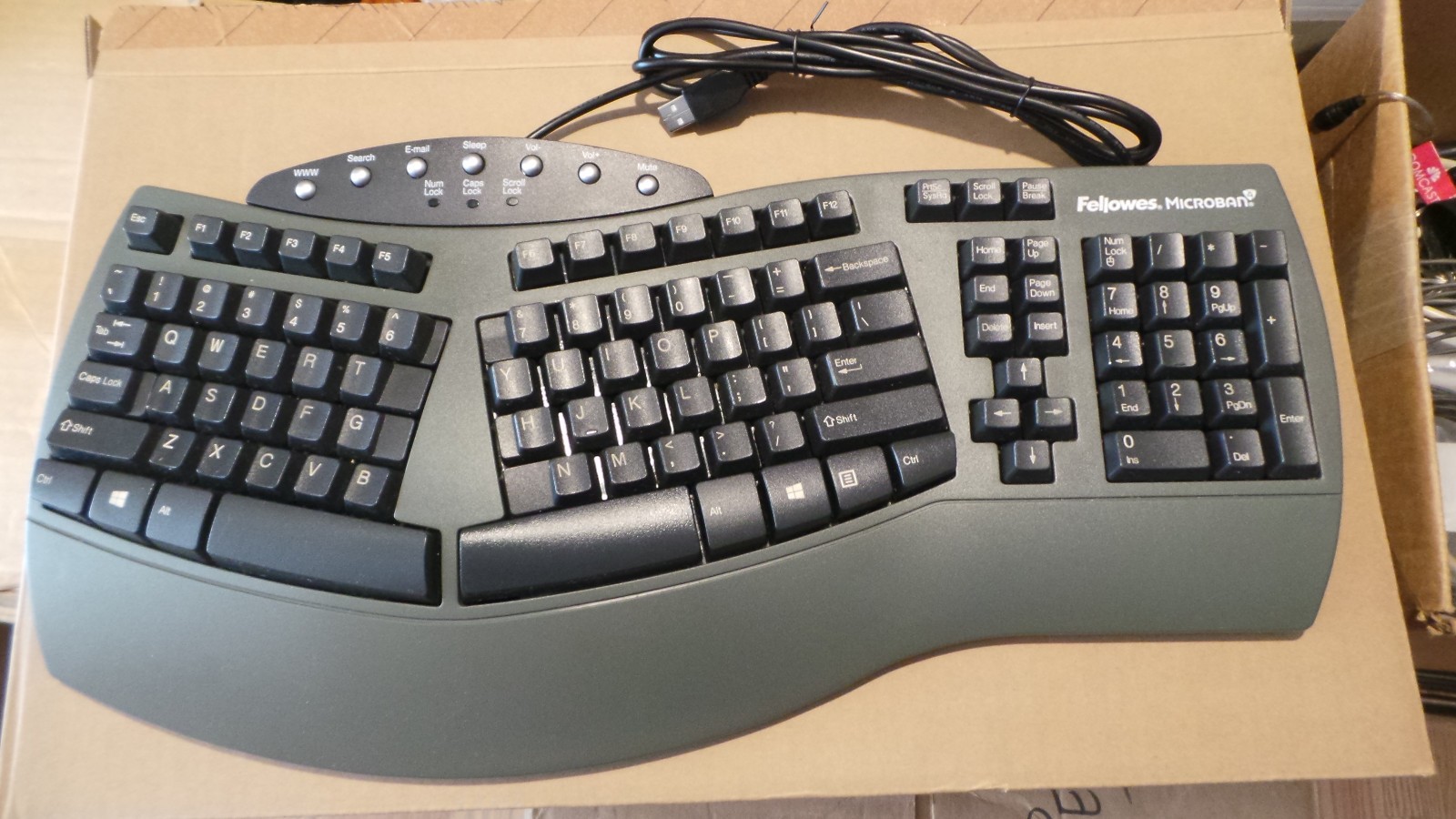 Fellowes Microban Ergonomic Keyboard - Model KU-9938 USB Corded Tested Working