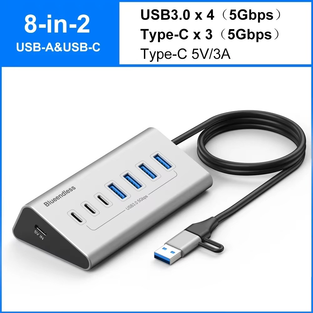 kebidumei USB 3.2 Docking Station 10Gbps Hub Type-C SD/TF Card Reader 9-Port