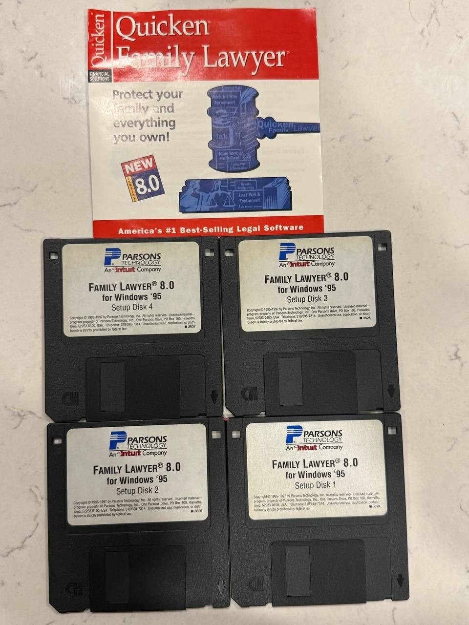 Vintage Quicken Family Lawyer 8.0 Parsons Technology Windows 95 4 Floppy UNTESTE