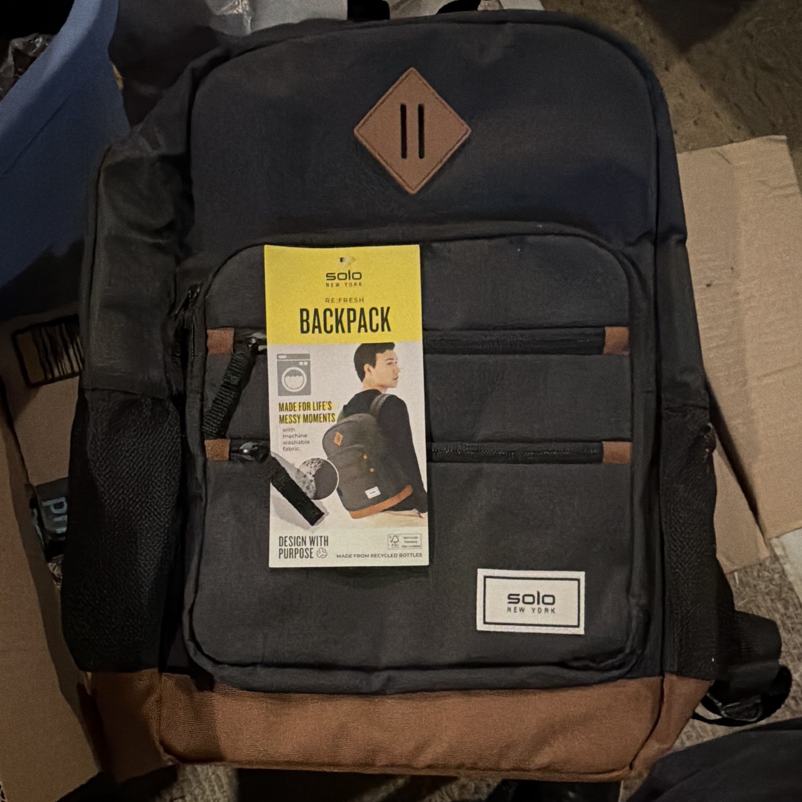 Solo New York Padded Water-Resistant Backpack for 15 in Laptop, Black/Brown