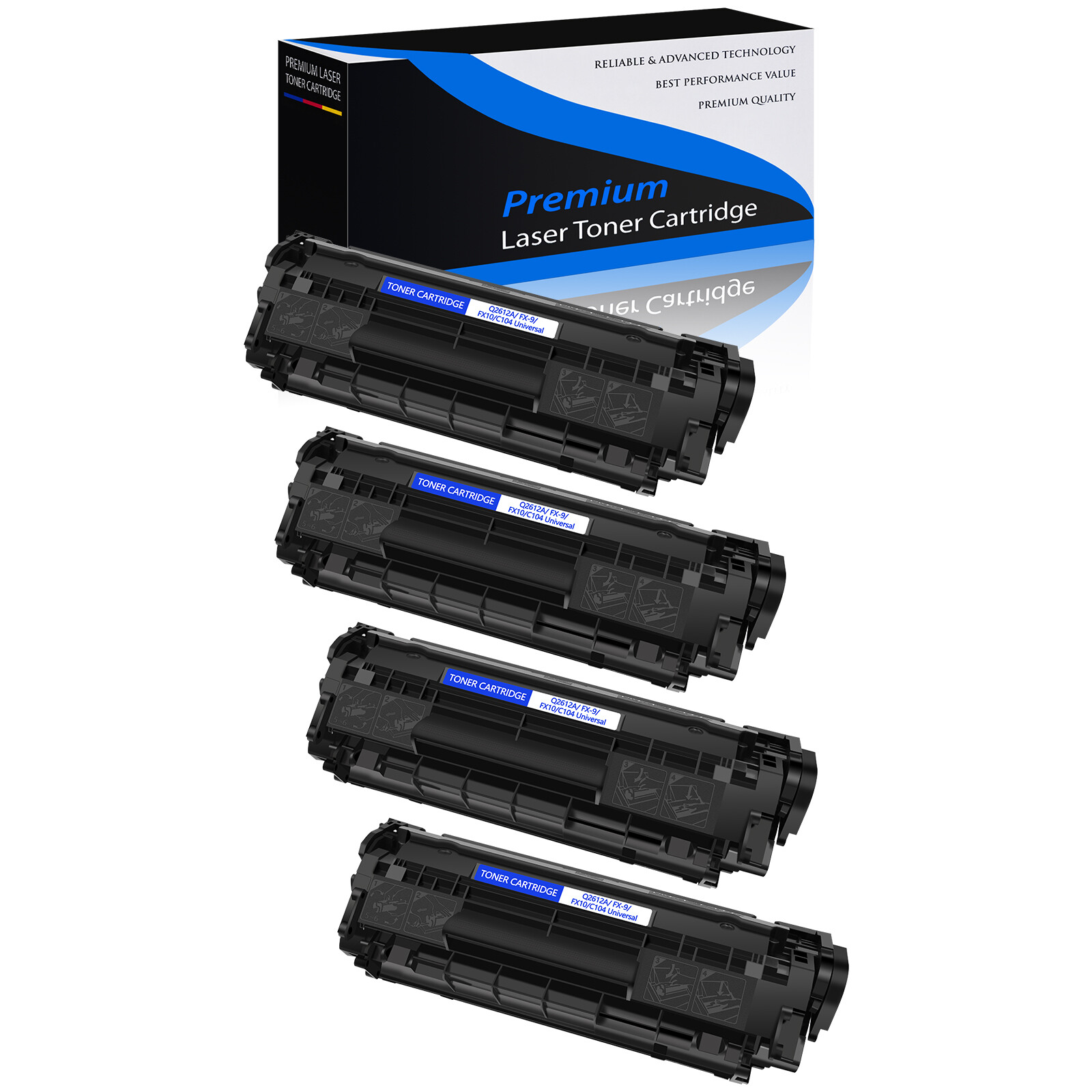 4PK 12A Q2612A Toner Cartridge Compatible for HP LaserJet M1319 M1319f 1018 1020