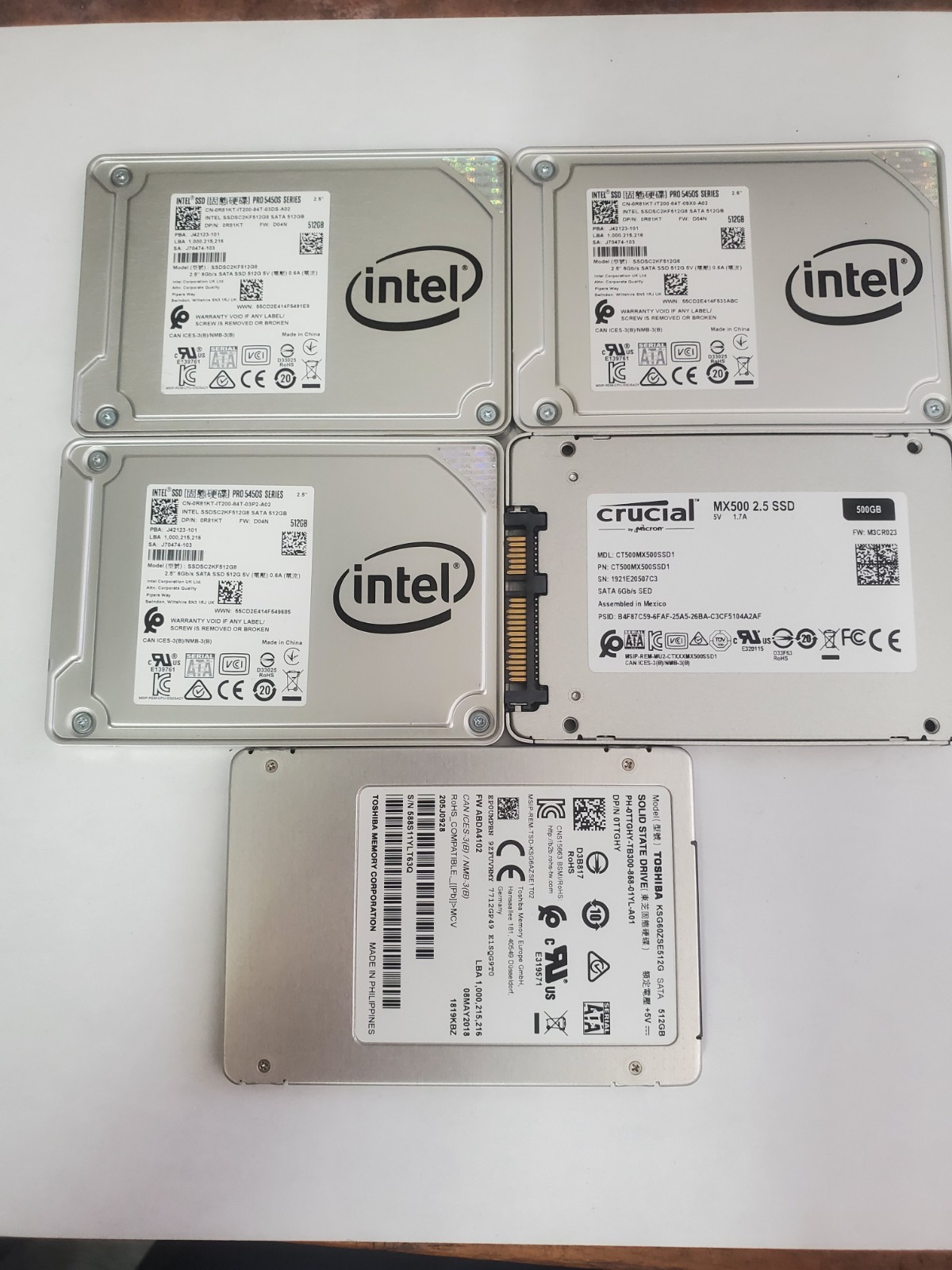 Lot Of 5 Pcs Mixed Brands 500/512GB 2.5" SSD STATE D/Test