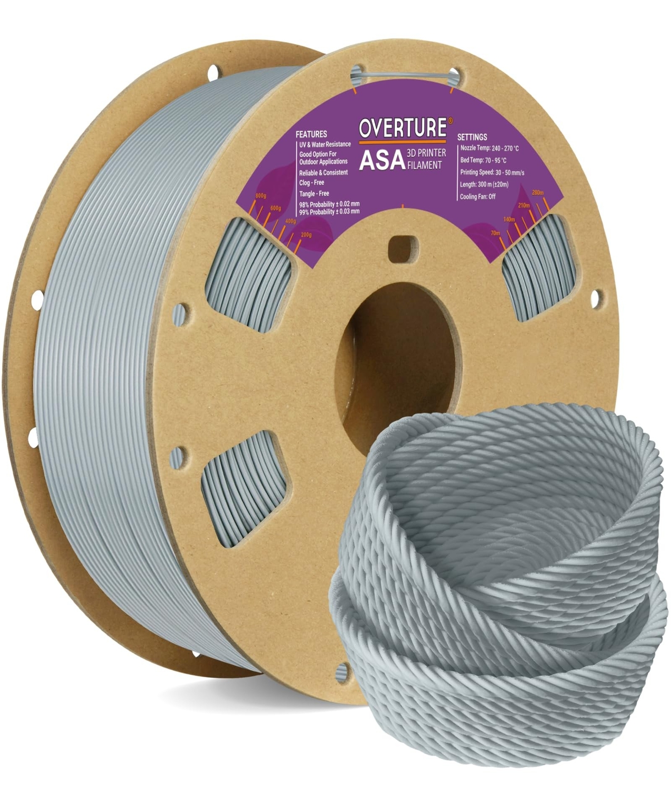 OVERTURE ASA Filament 1.75mm, 1kg Spool (2.2lbs) 3D Printer Filament, Premium...