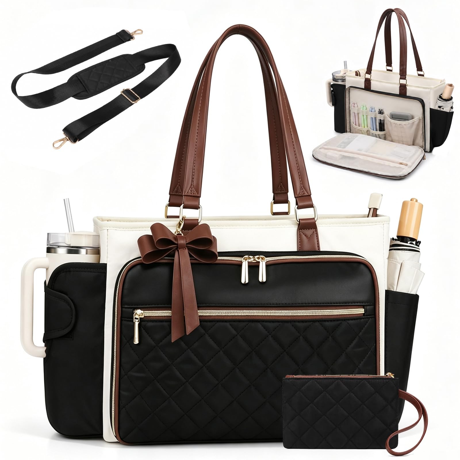 Teacher Laptop Tote Bag for with Large Leakproof Cup Holder, Waterproof Work ...
