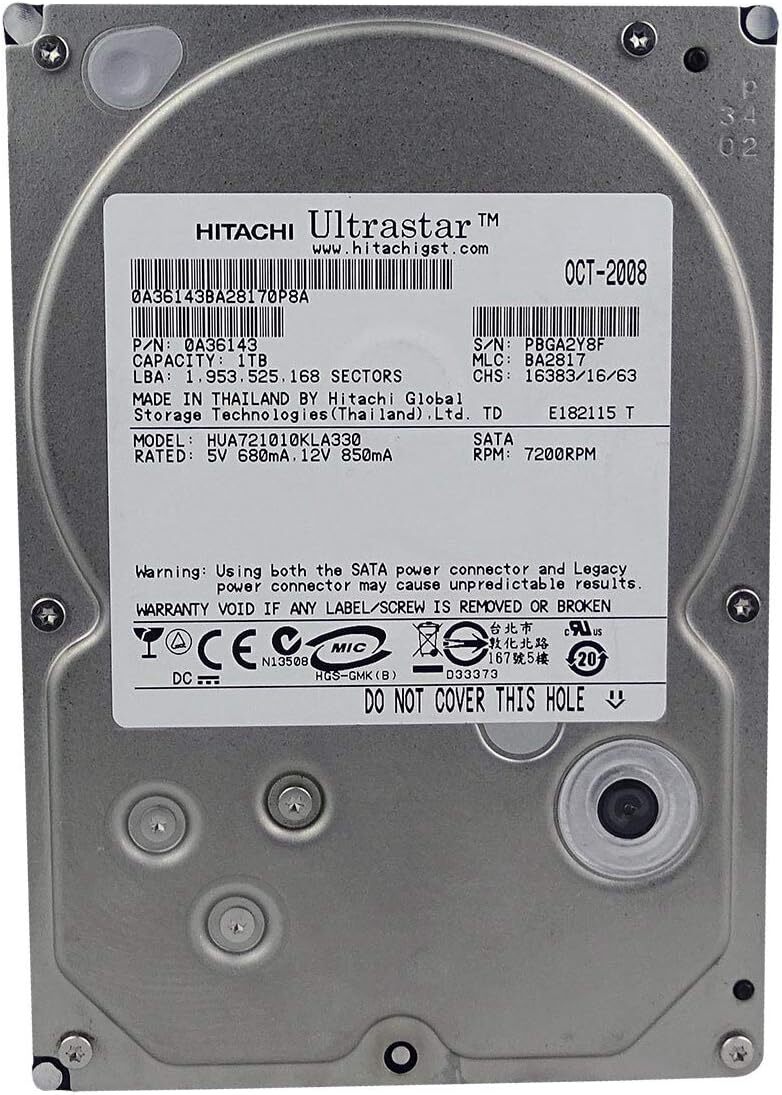 HUA721010KLA330 PN 0A36143, MLC BA2817, Hitachi 1TB SATA 3.5 Hard Drive