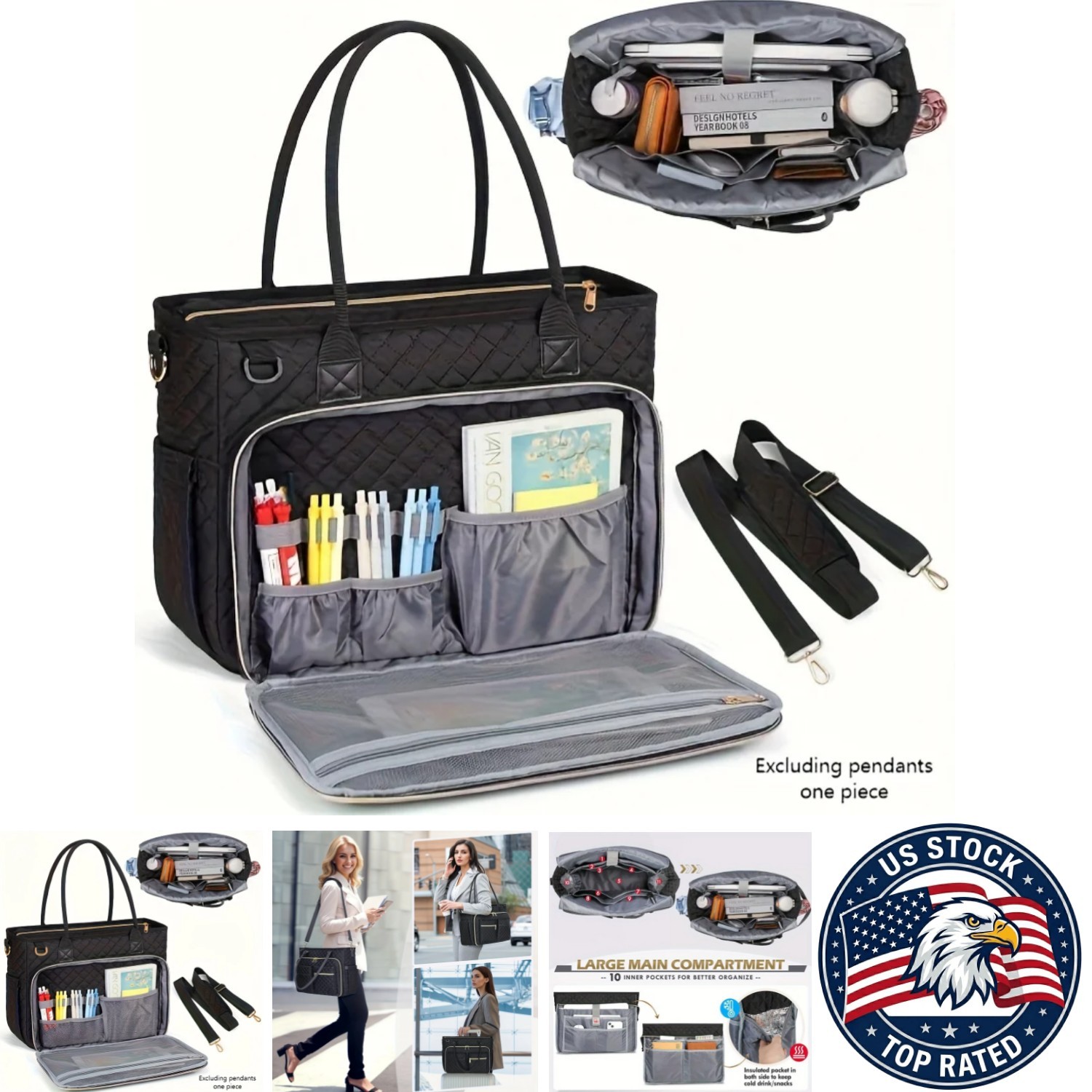 Spacious Business Commuter Laptop Bag Nylon Briefcase Accordion File - black