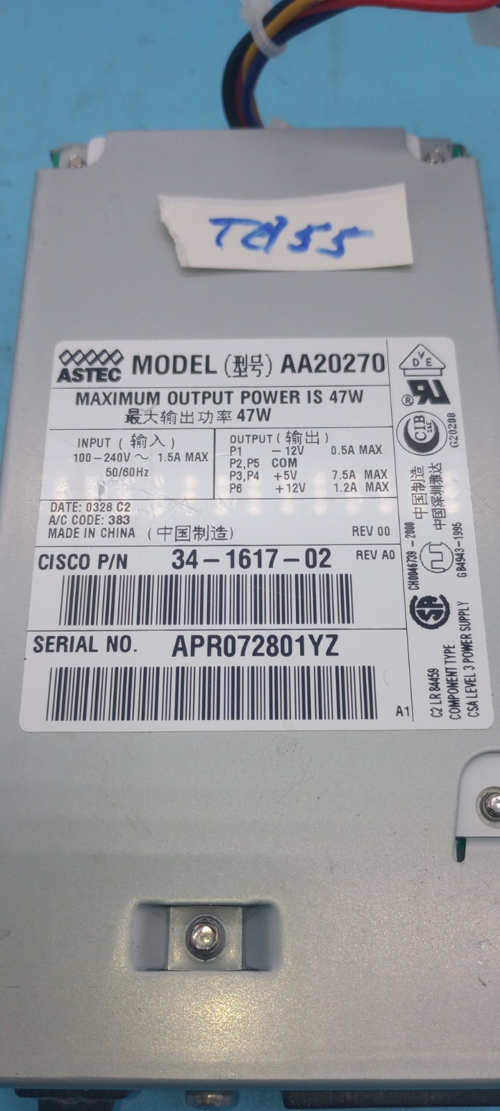 CISCO ASTEC AA20270  47 WATT POWER SUPPLY 34-0850-01