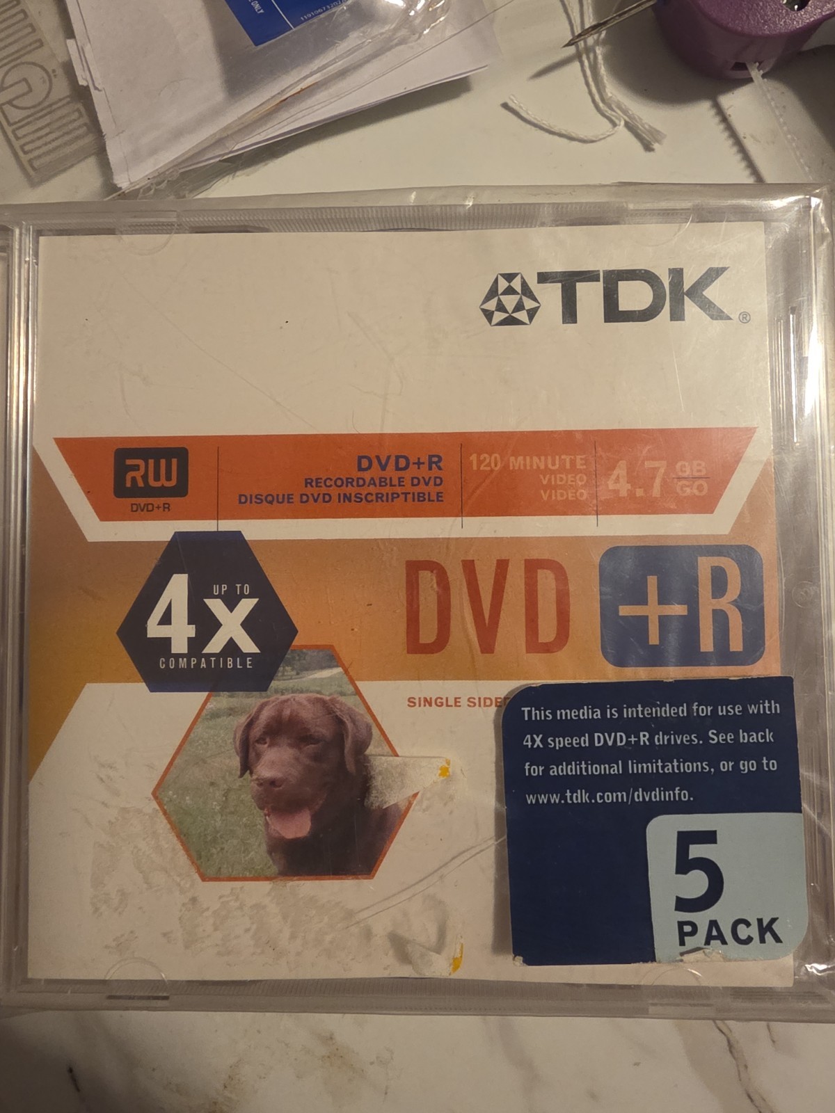 TDK RW Blank DVD+R 4x speed 4.7 GB 5 Pack with Cases - New Sealed Cases A90