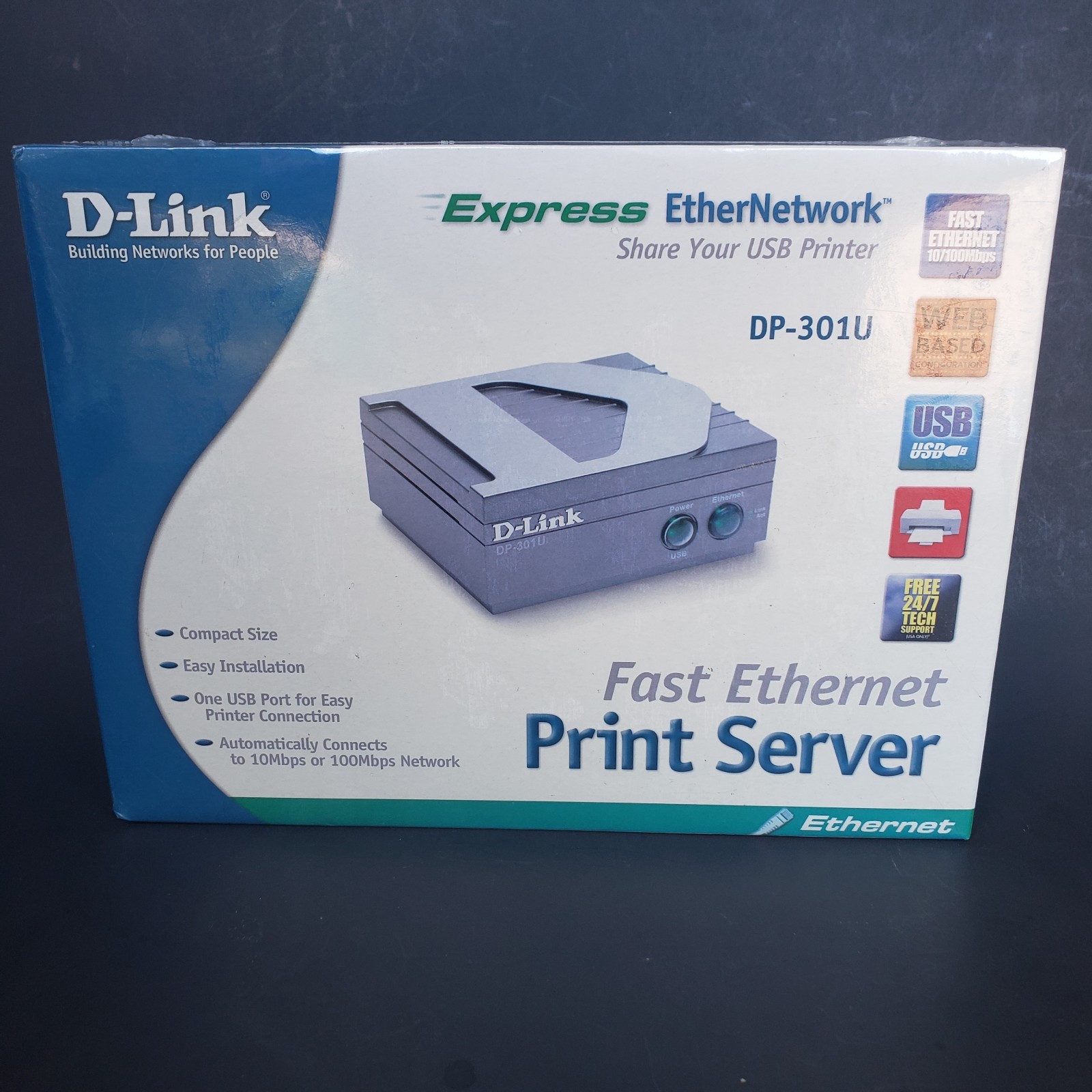 D-Link Express Fast Ethernet Single Port USB Print Server DP-301U New