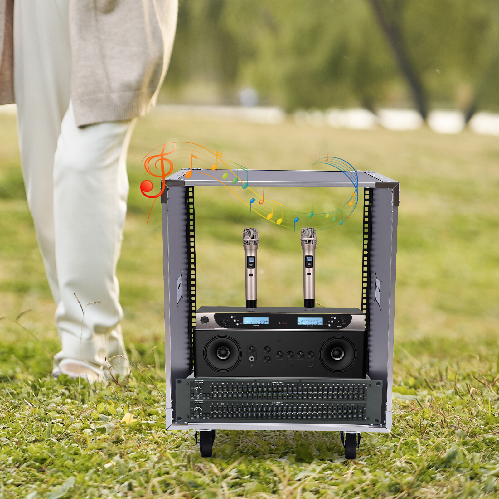 12U Portable Rolling Network Rack Built-in Handles Swivel Caster Wheels Telecom