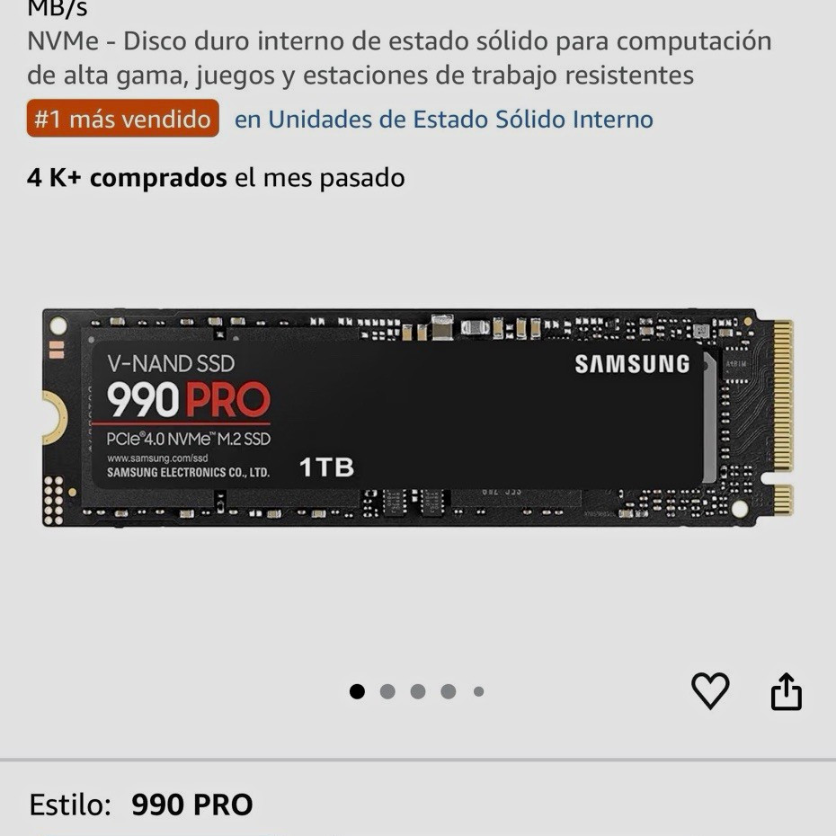 Samsung 990 PRO 1TB PCIe 4.0 NVMe M.2 2280 Internal SSD 7450MB/s