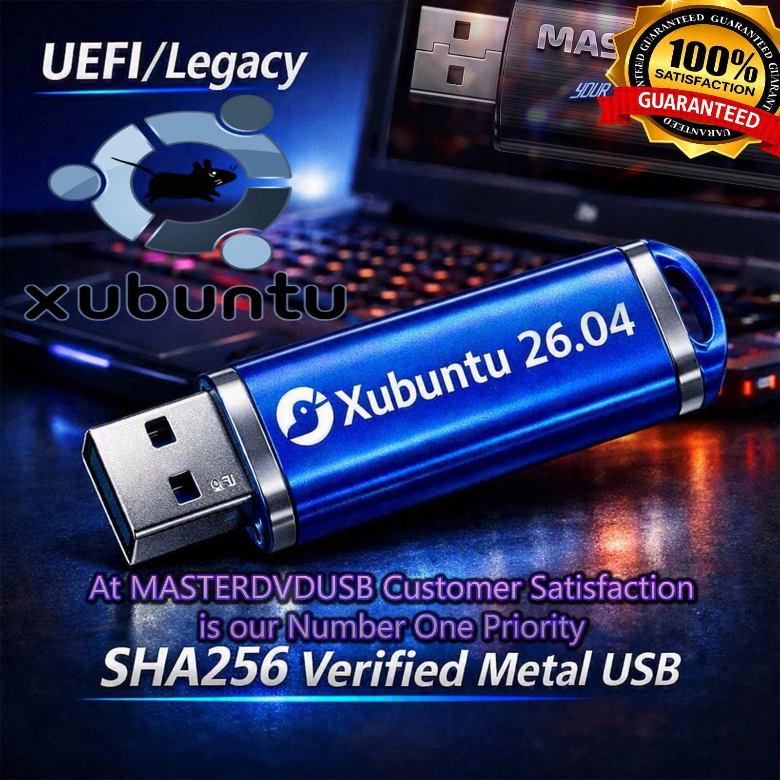 Xubuntu 26.04 Bootable USB Drive – 64‑bit | SHA256 | Metal Water Proof USB