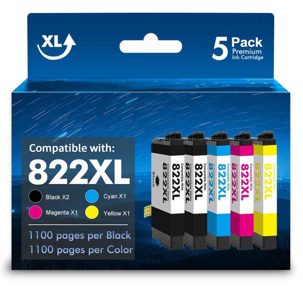 5PK 822XL T822XL Ink Cartridges For Epson WorkForce Pro WF-3820 WF-4820 WF-4833