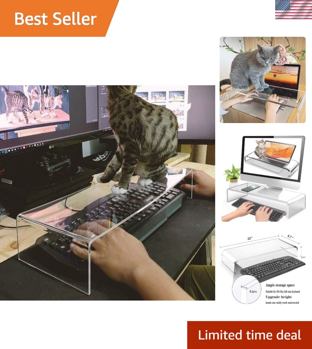 Versatile 2-in-1 Keyboard Protector & Monitor Stand for Pet-Friendly Workspaces