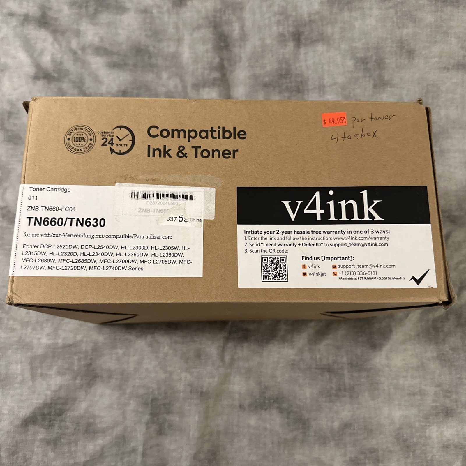 V4INK TN660 Compatible Brother TN630 Toner For MFC-L2700DW HL-L2340DW HL-L2300D