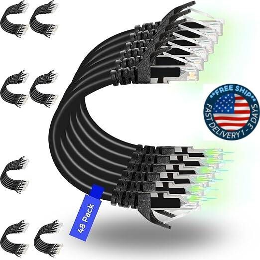 Cables de conexión Cat6 de 1 pie (paquete de 48), cable de conexión Ethernet 10G