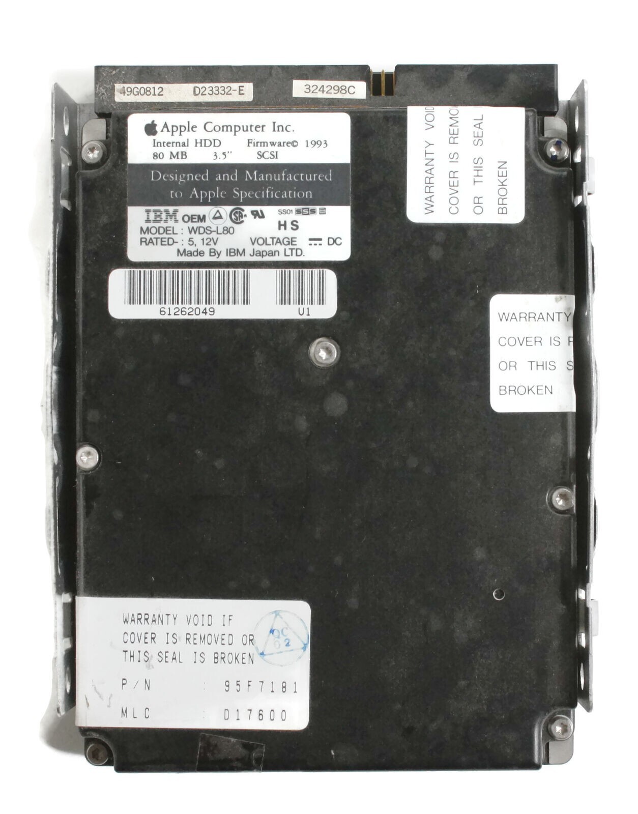IBM 80MB 3.5\'\' SCSI HDD 50 PIN, WDS-L80 P/N: 95F7181 MLC: D17600