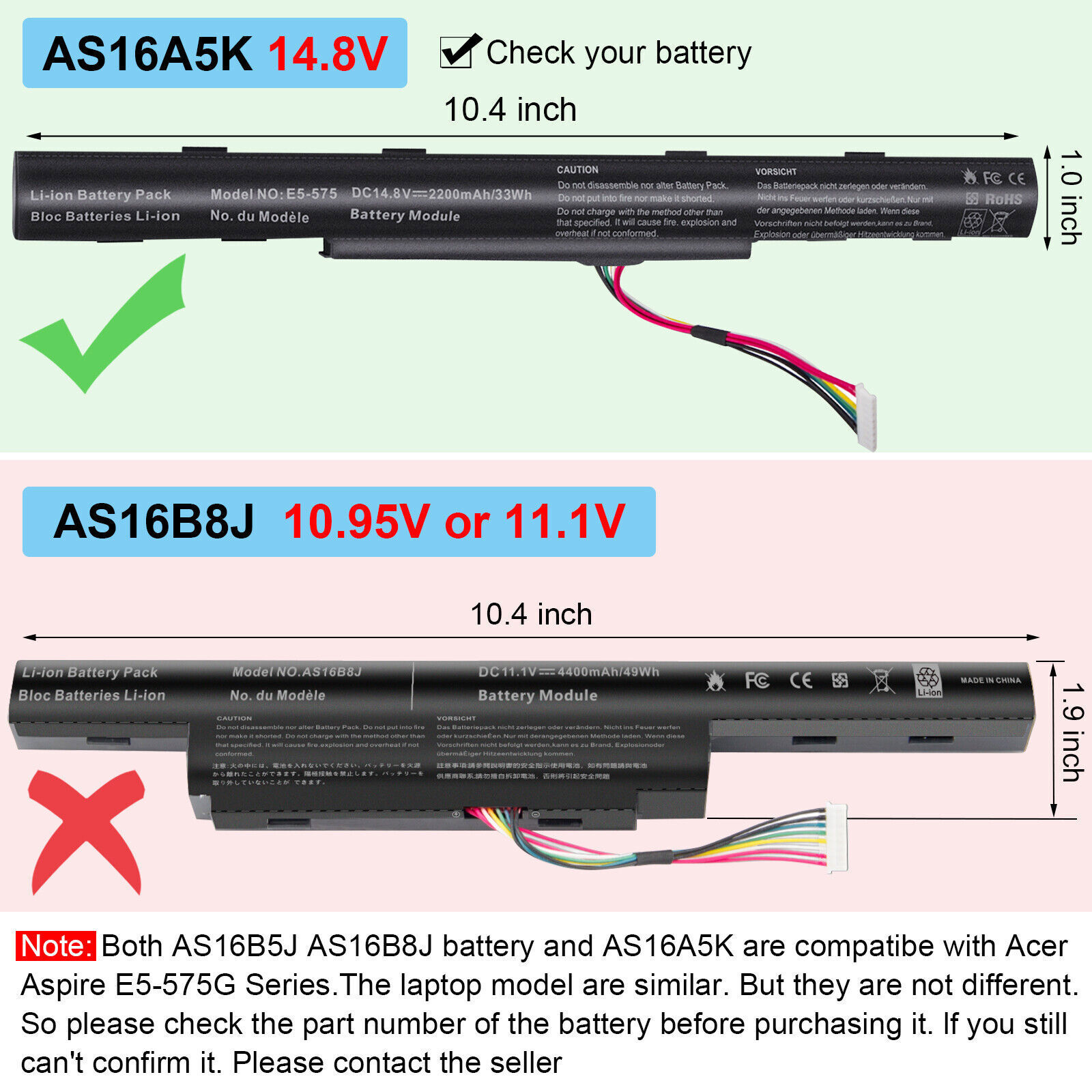 AS16B8J Battery for Acer Aspire E5-575 E5-575G AS16B5J AS16A5K AS16A7K AS16A8K C