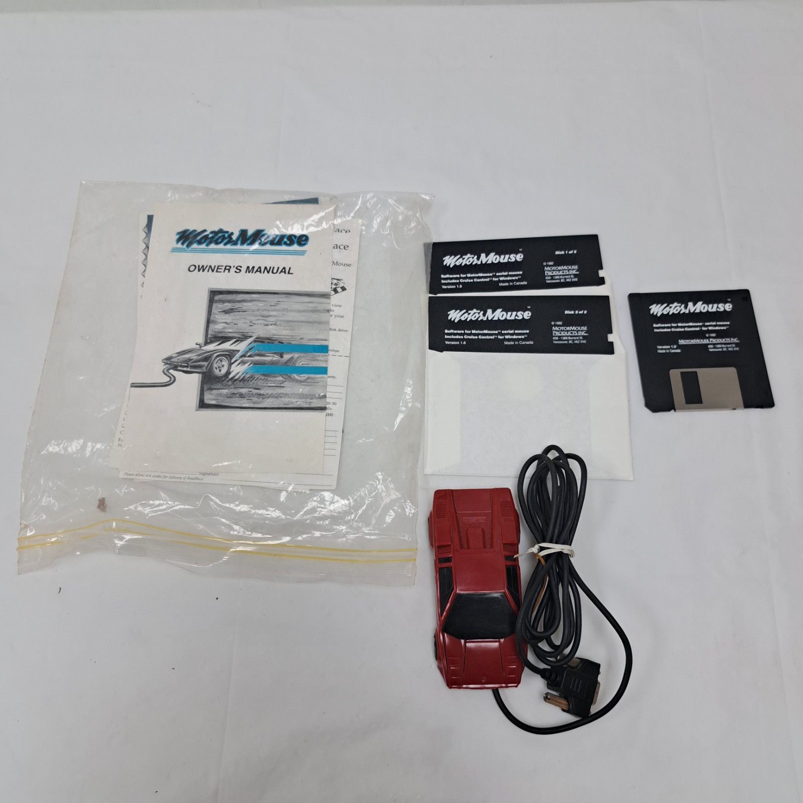Vintage Ferrari Motor Mouse Red Mouse Trackball Wired Computer Mouse W/ Docs