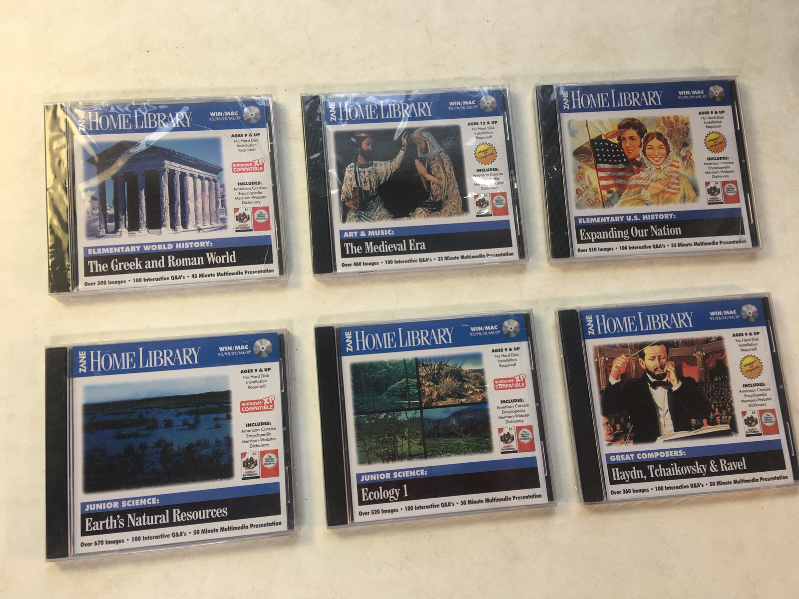 (Lot of 6) Brand New) Zane Home Library Educational CD-Rom, Age 9 & Up