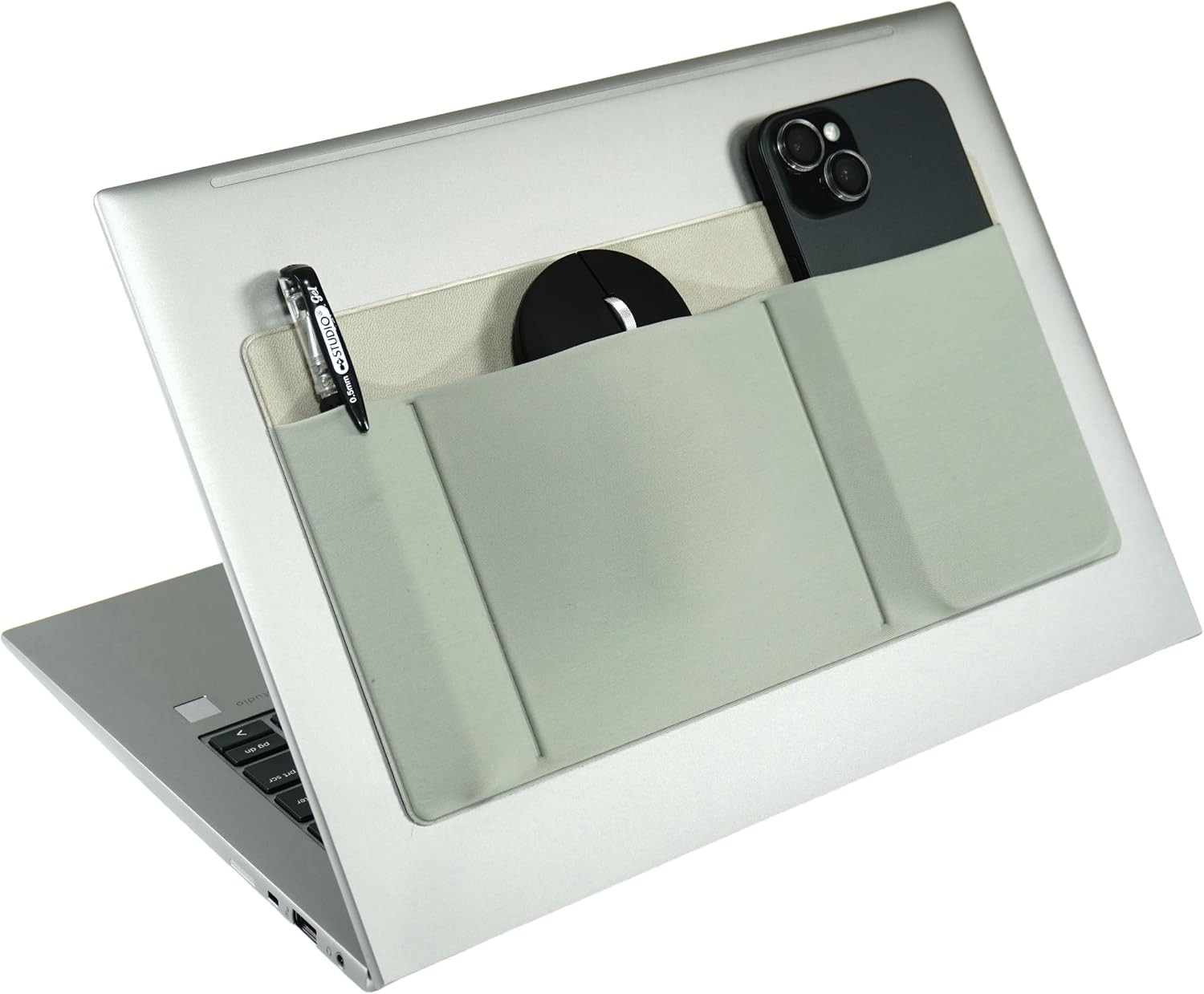 3-Pocket Organizer, Mouse Holder for Laptop Stick On, Adhesive Pouch