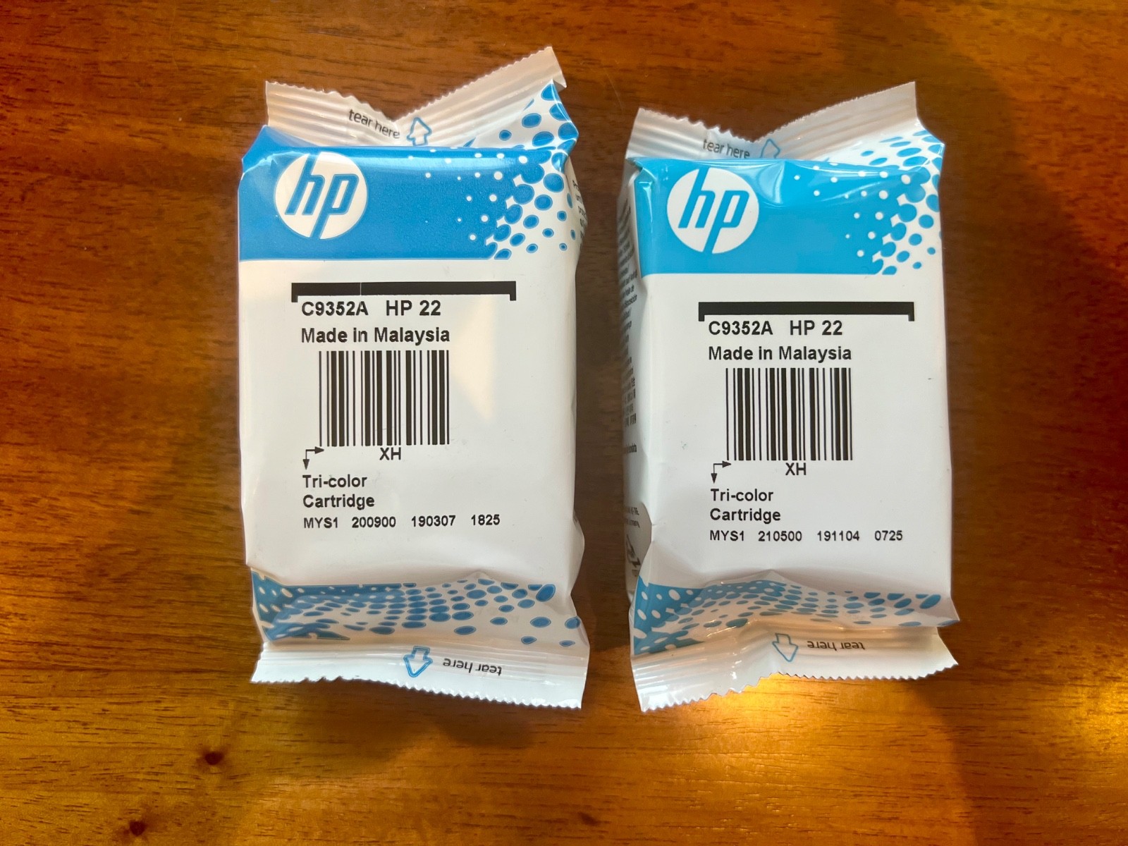 HP 22 (C9352A) Tri-Color Ink Cartridges NEW Unopened, Exp 2020 & 2021 - Lot of 2