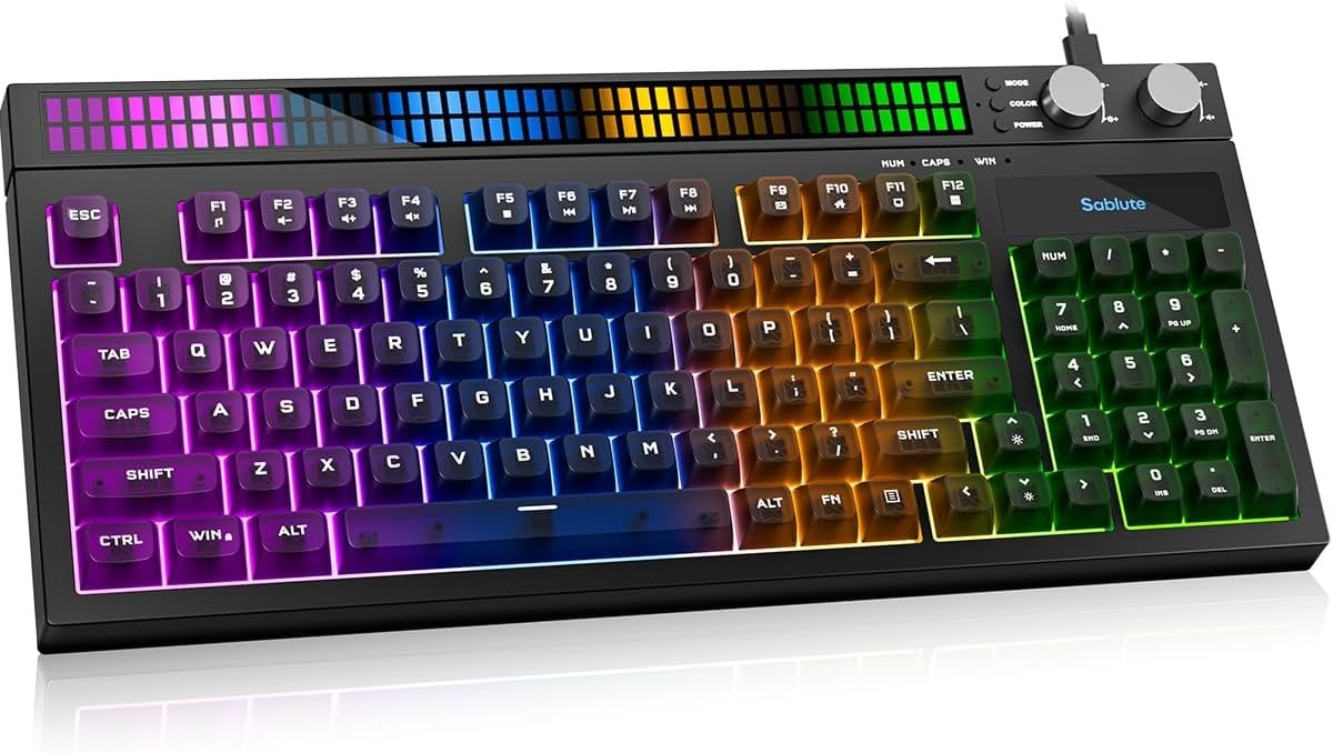 Quiet Gaming Keyboard with Sound-Sync RGB LED Display, 94-Key Wired P...
