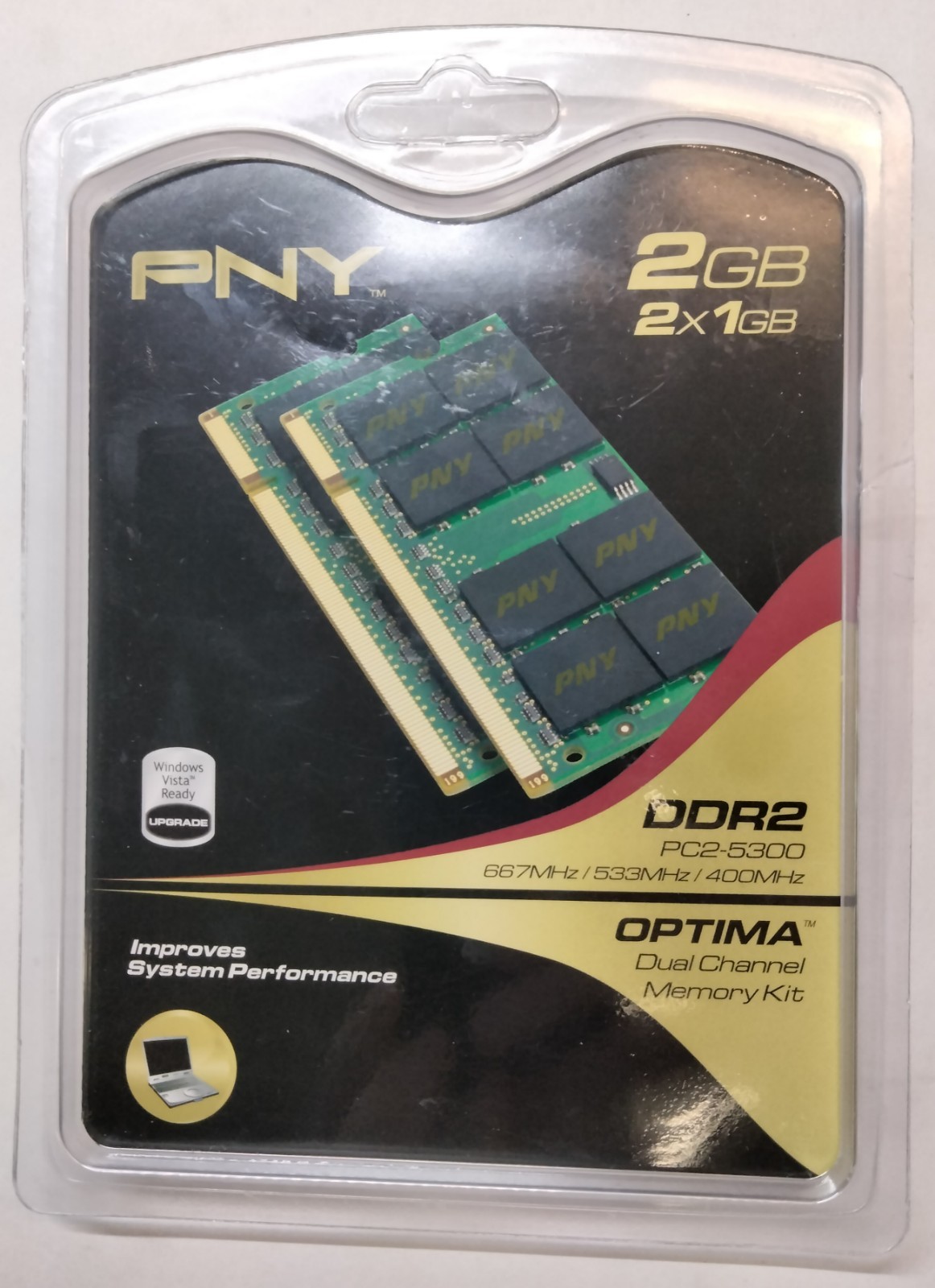 PNY Optima 2gb Kit (qty 2x1gb PC2-5300, 667Mhz) Laptop Memory