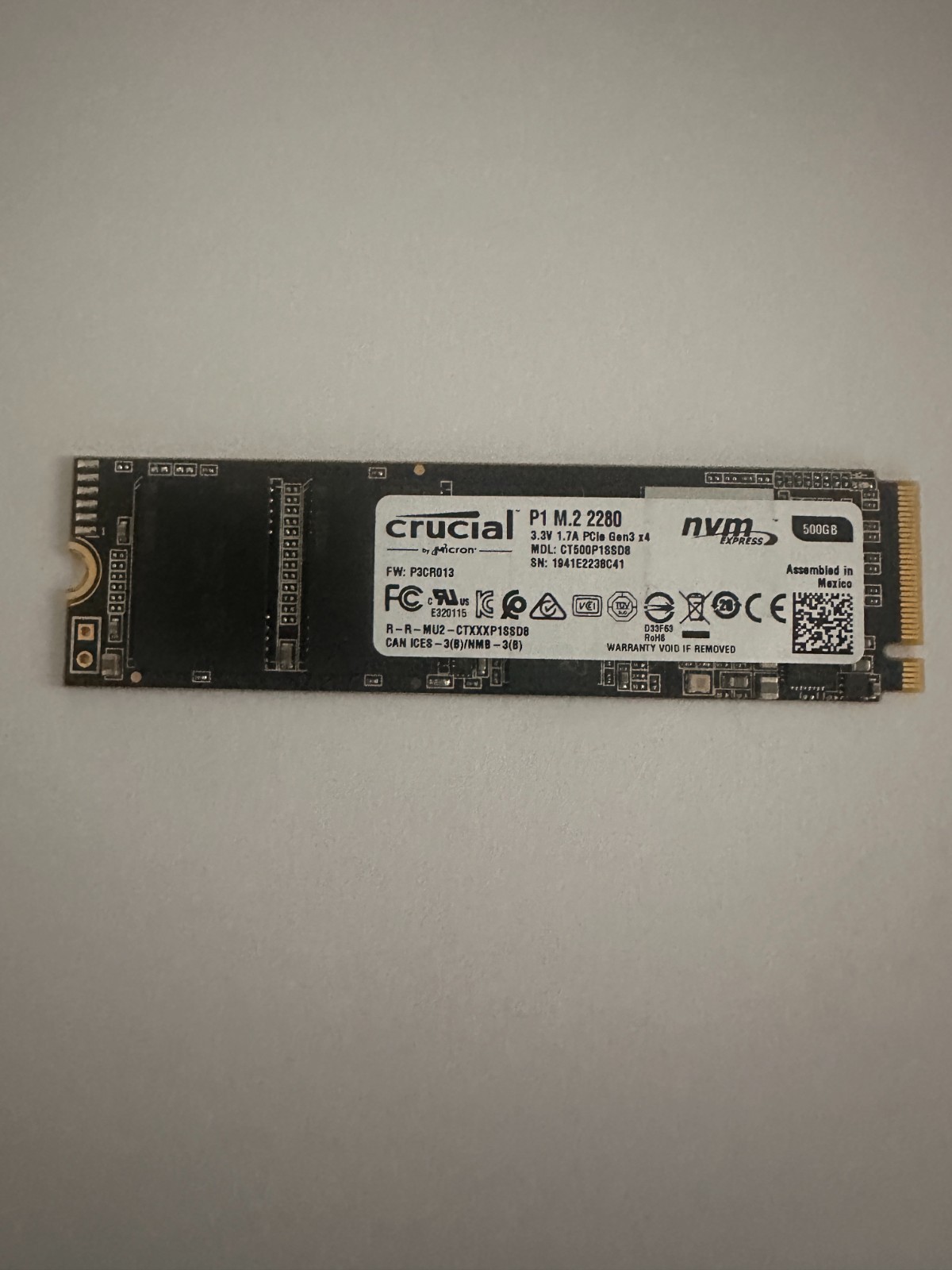 Crucial by Micron P1 M.2 2280 500GB PCIe Gen3 x4 NVMe SSD CT500P1SSD8