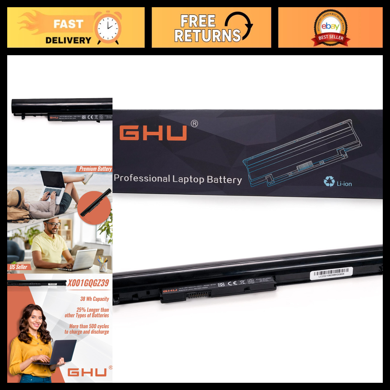 38Wh 14.8V Laptop Battery for HP Pavilion TouchSmart 14 15, Compatible 776622-00