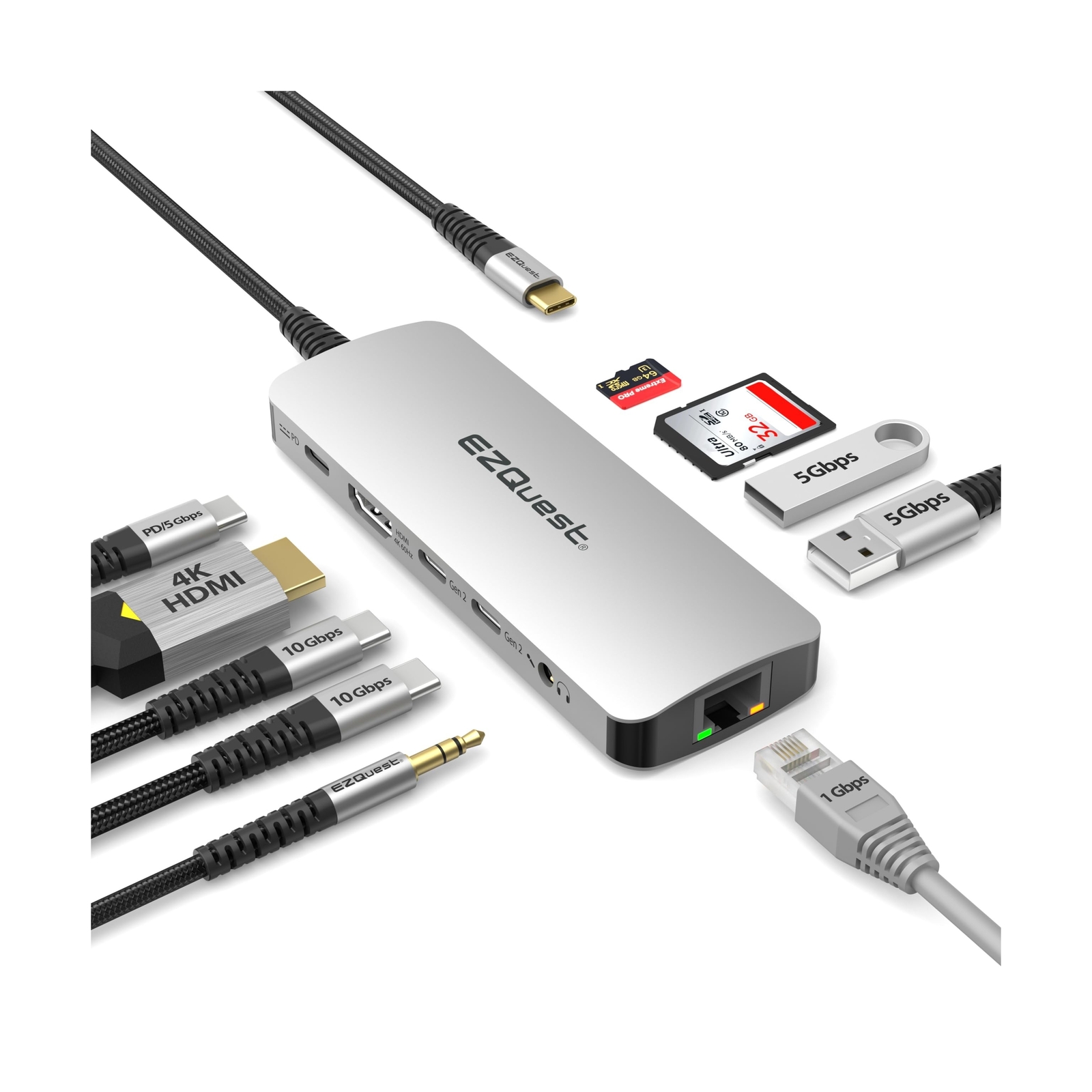 EZQuest USB C Hub Docking Station 10 in 1 with 4K HDMI 60Hz, 1 Gbs Ethernet, ...