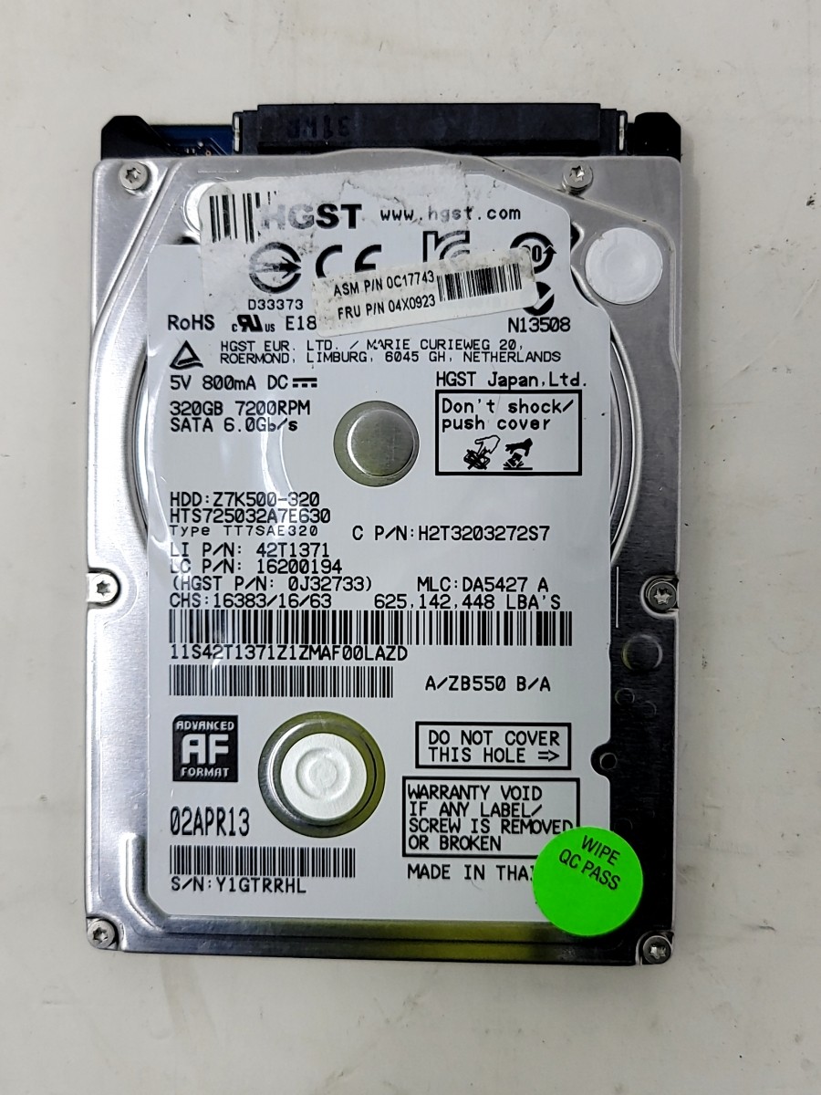 HITACHI HGST HTS725032A7E630 0J32733 Hard Drive SATA 2.5" 320GB