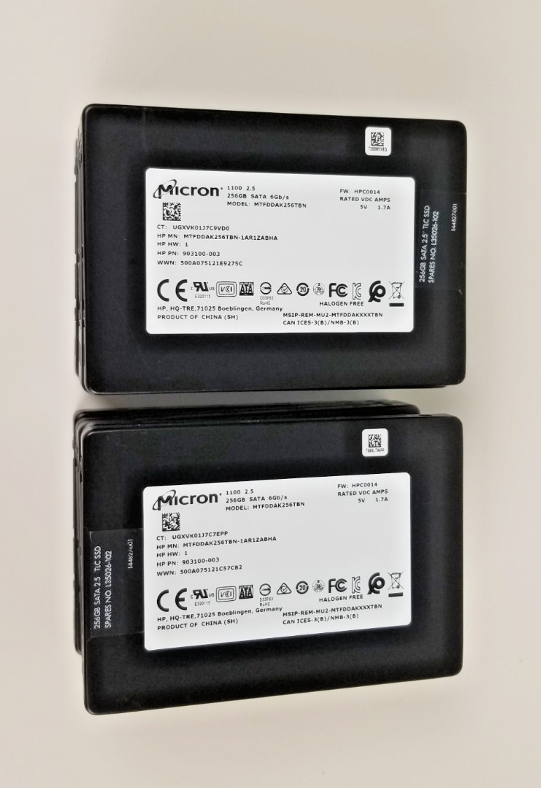 Lot of 14 Micron 256GB 2.5" SATA III 6Gb/s Internal SSD Solid State Drives