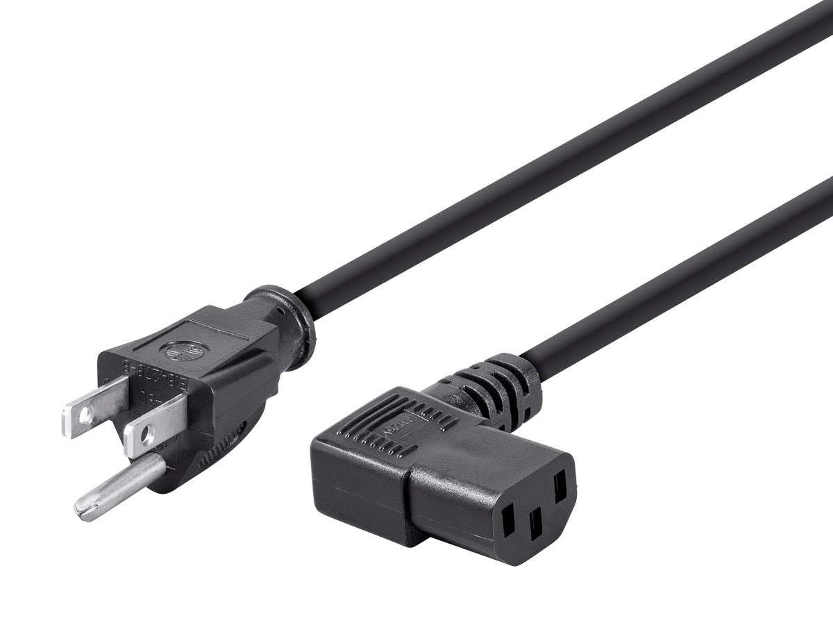 Monoprice 10ft 18AWG Right Angle Power Cord Cable w/ 3 Conductor 10ft, Black