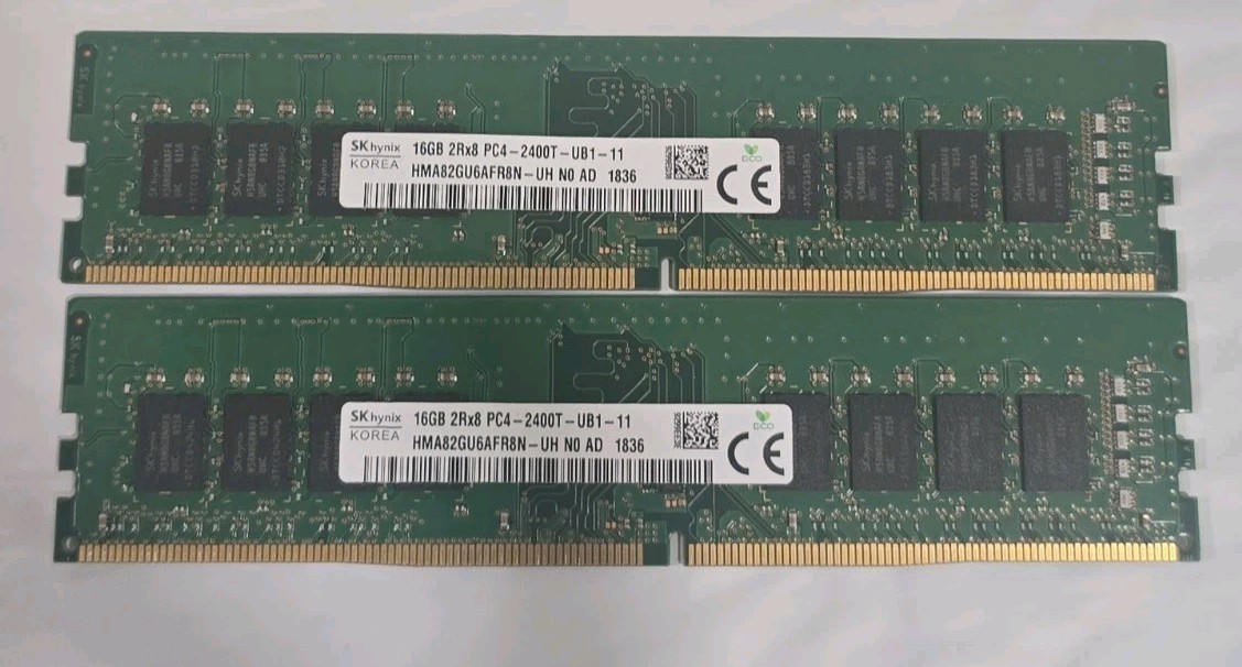 Lot Of 2 Sk HYNIX 16GB 2Rx8 PC4-2400T-UB1 11.  32GB DESKTOP MEMORY RAM 