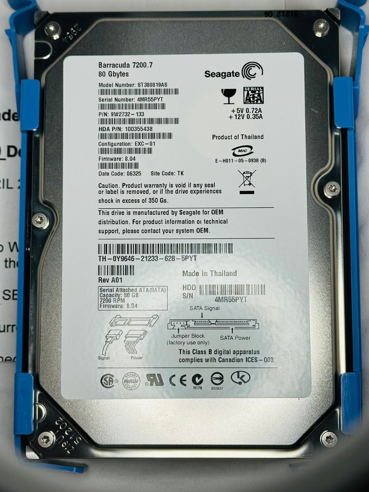 LOT of 2 Seagate Barracuda 7200.7 80GB Internal 7200RPM 3.5" (ST380819AS) HDD