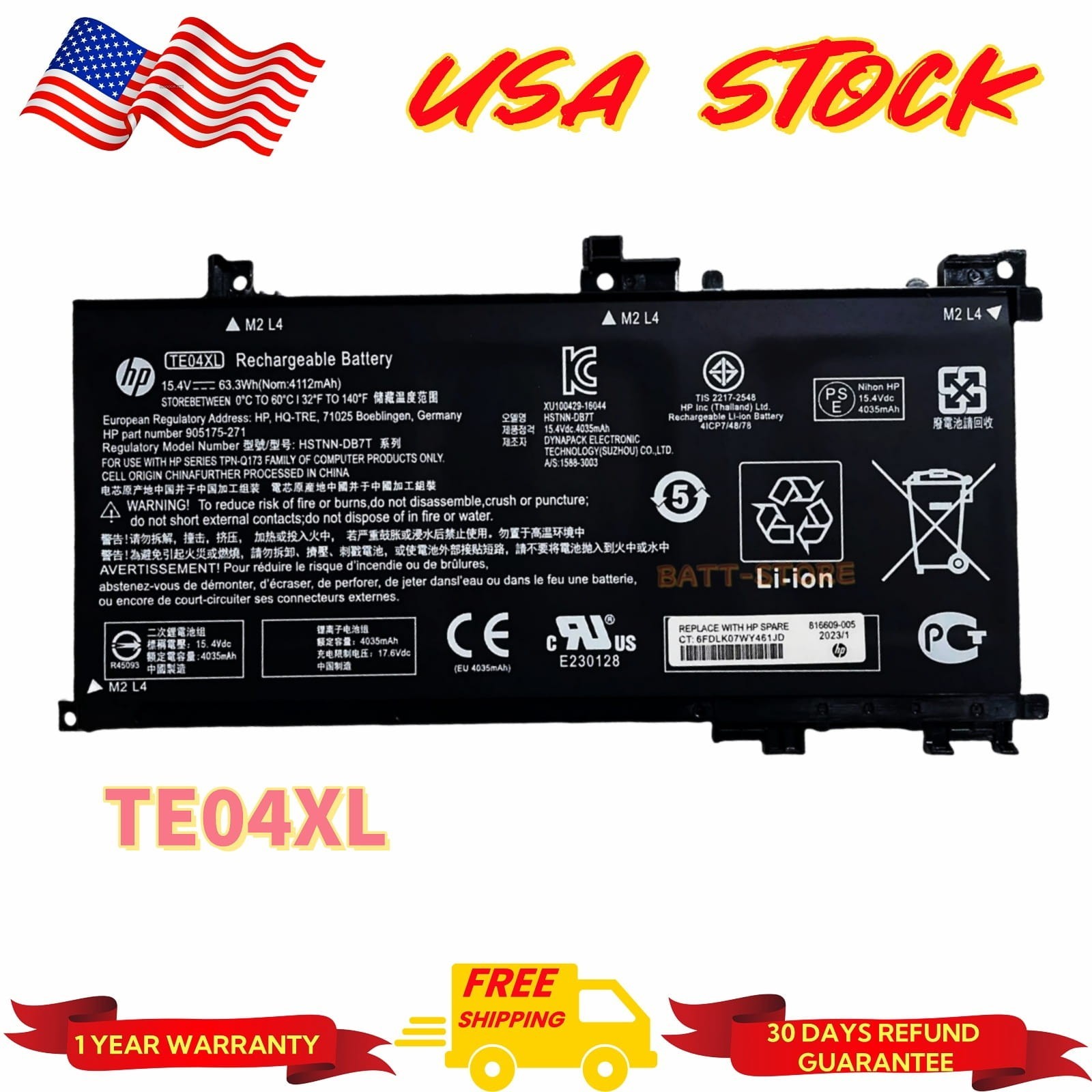 Genuine OEM TE04XL 905277-855 Gaming Laptop Battery for HP Omen 15-AX200 Series