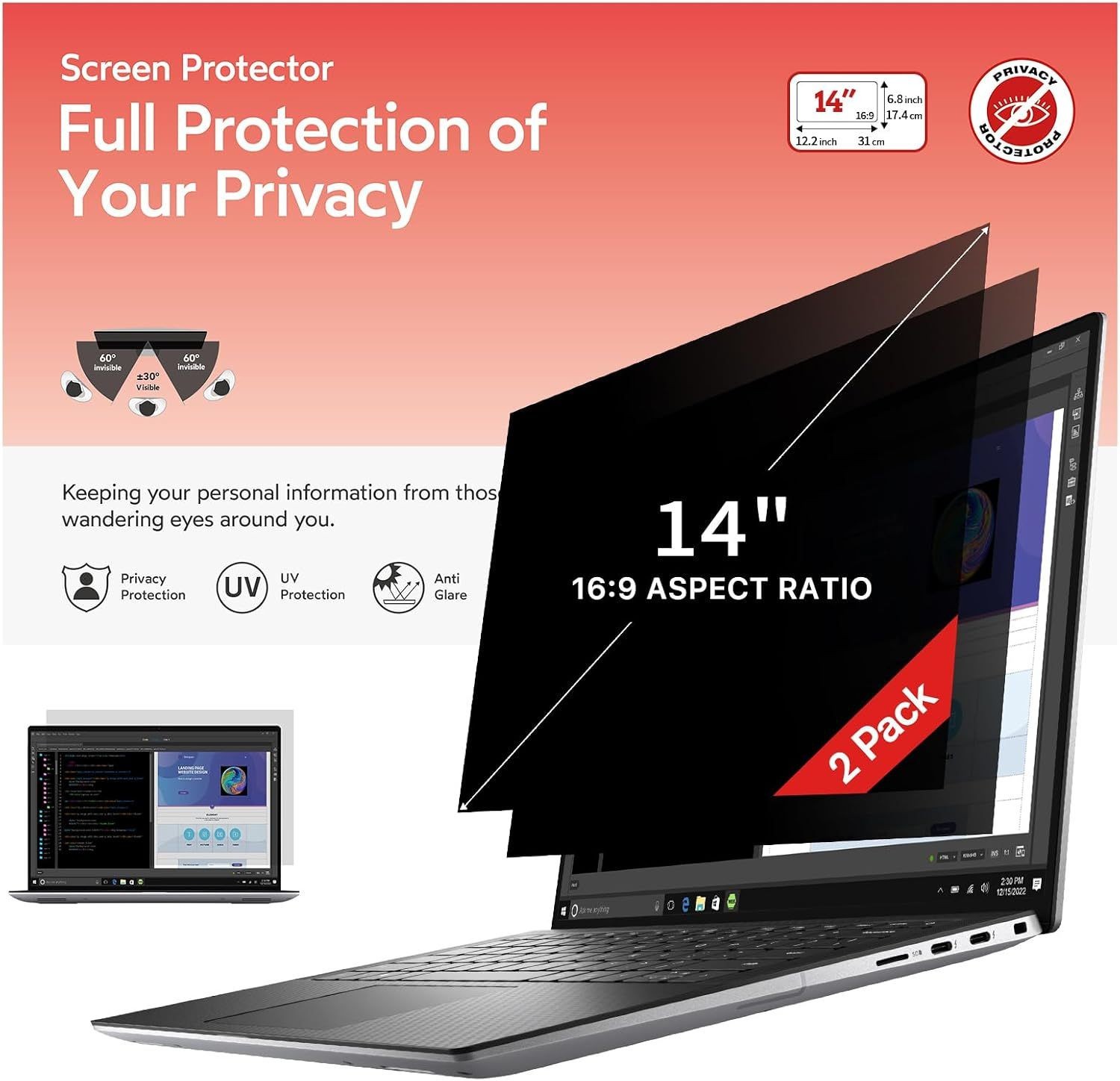 14 Inch Laptop Privacy Screen for 16:9 Ratio Laptop Computer Monitor