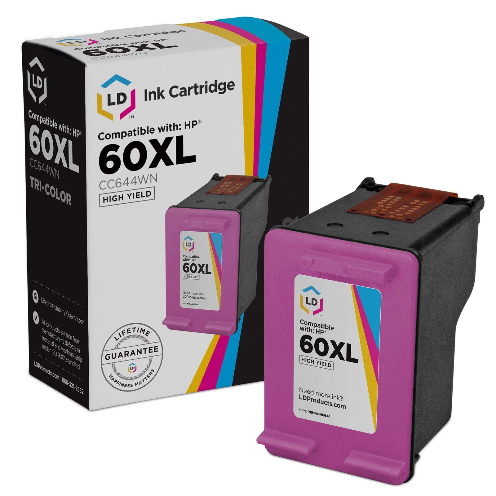 LD Reman Replacement for HP 60XL CC644WN High Yield Color Ink Cartridge