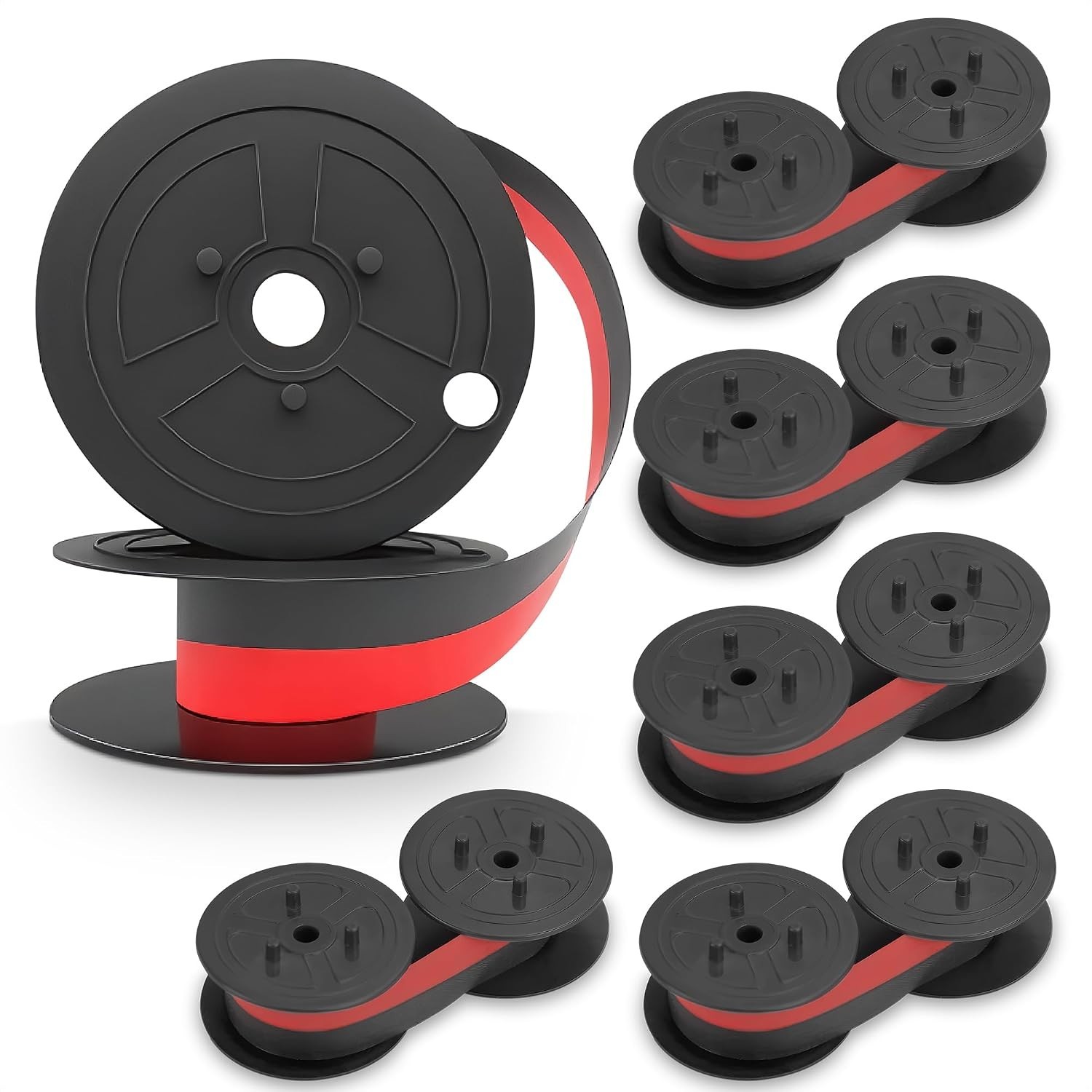 6 Pack Fade-Resistant Calculator Ribbons Red/Black, 18 ft x 0.5 in for Clarity