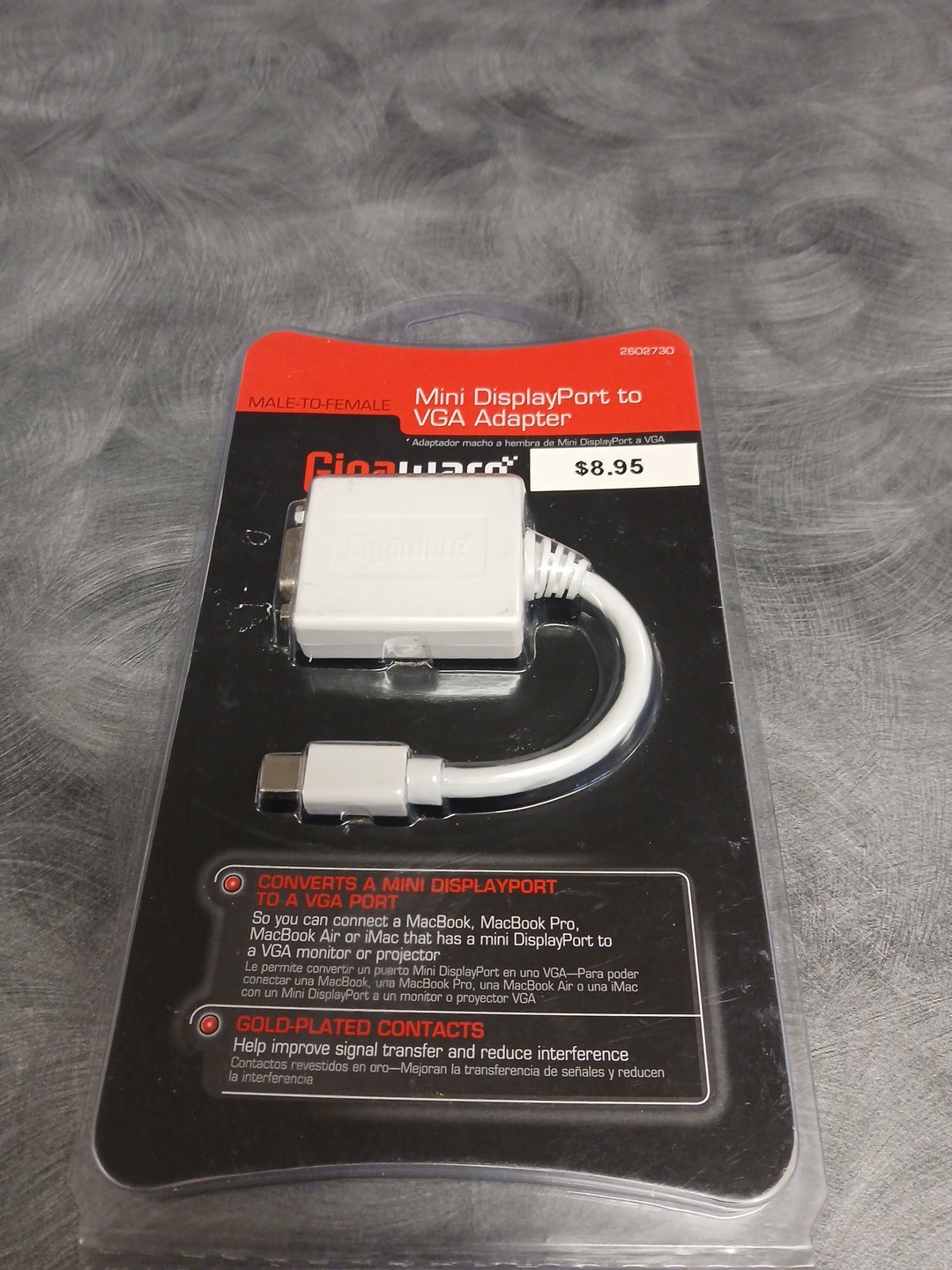 GigaWare Mini Display Port (macbook) to VGA Adapter, Male-To-Female 2602730 New