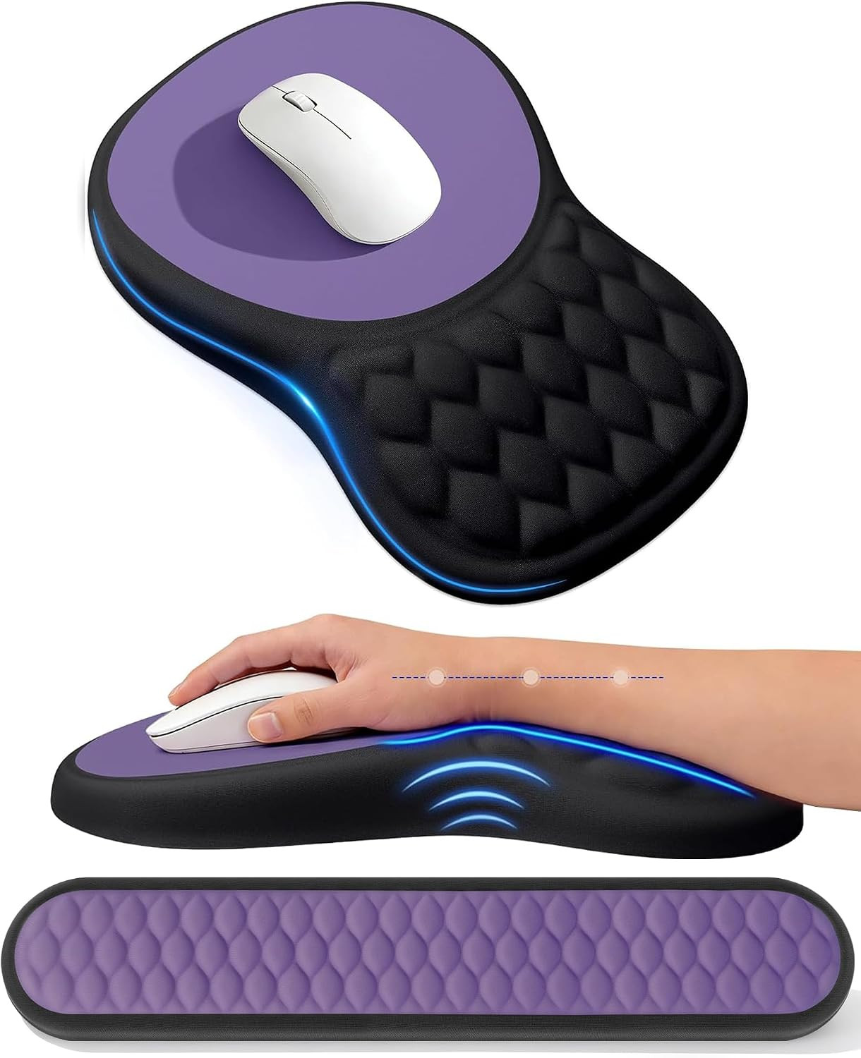 Ergonomic Mouse Pad and Keyboard Wrist Rest Set (Black&Purple)