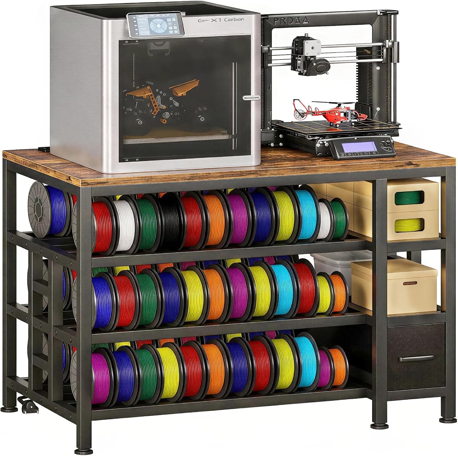 MILEFA 3D Printer Stand 3-Tier Filament Storage Rack w/ Power Strip Drawer